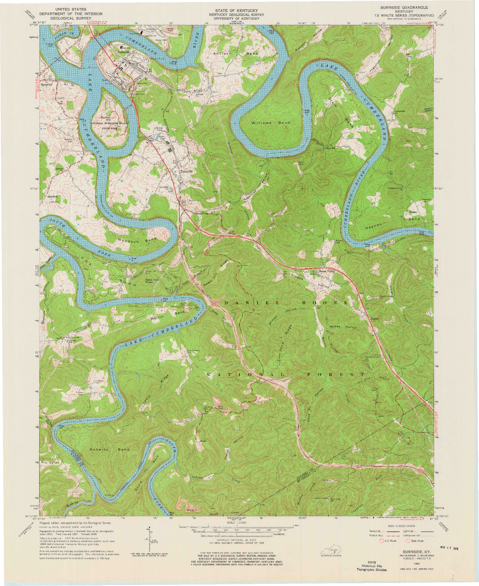 USGS 1:24000-SCALE QUADRANGLE FOR BURNSIDE, KY 1965