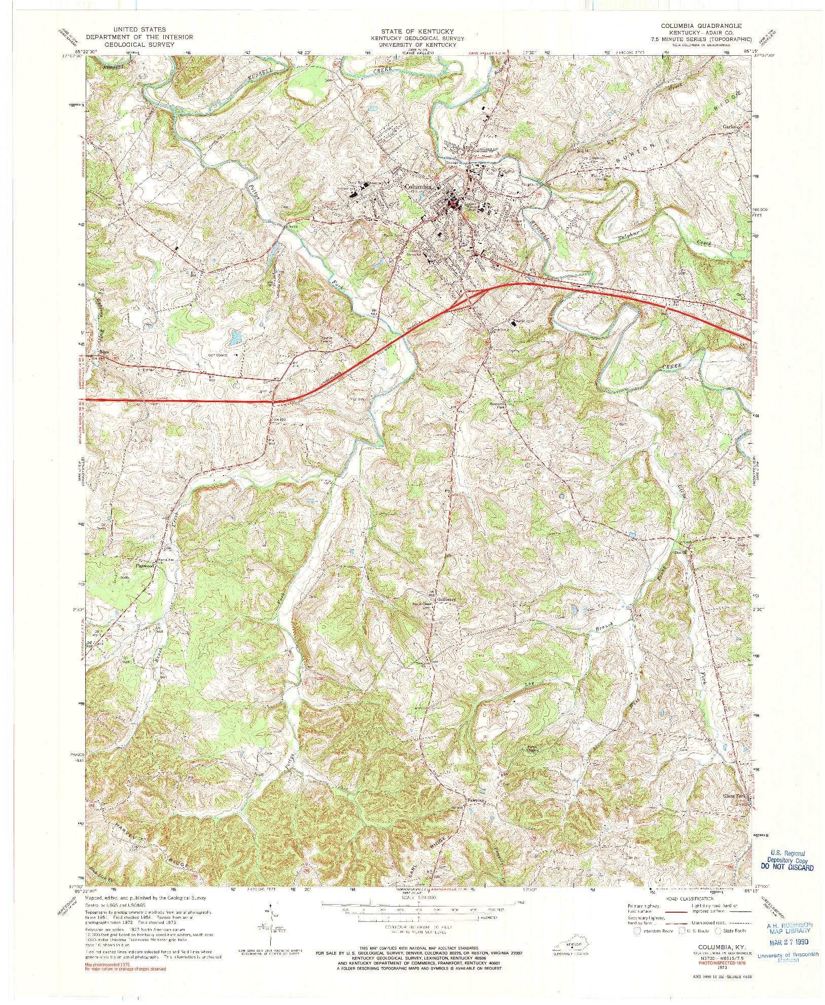 USGS 1:24000-SCALE QUADRANGLE FOR COLUMBIA, KY 1973