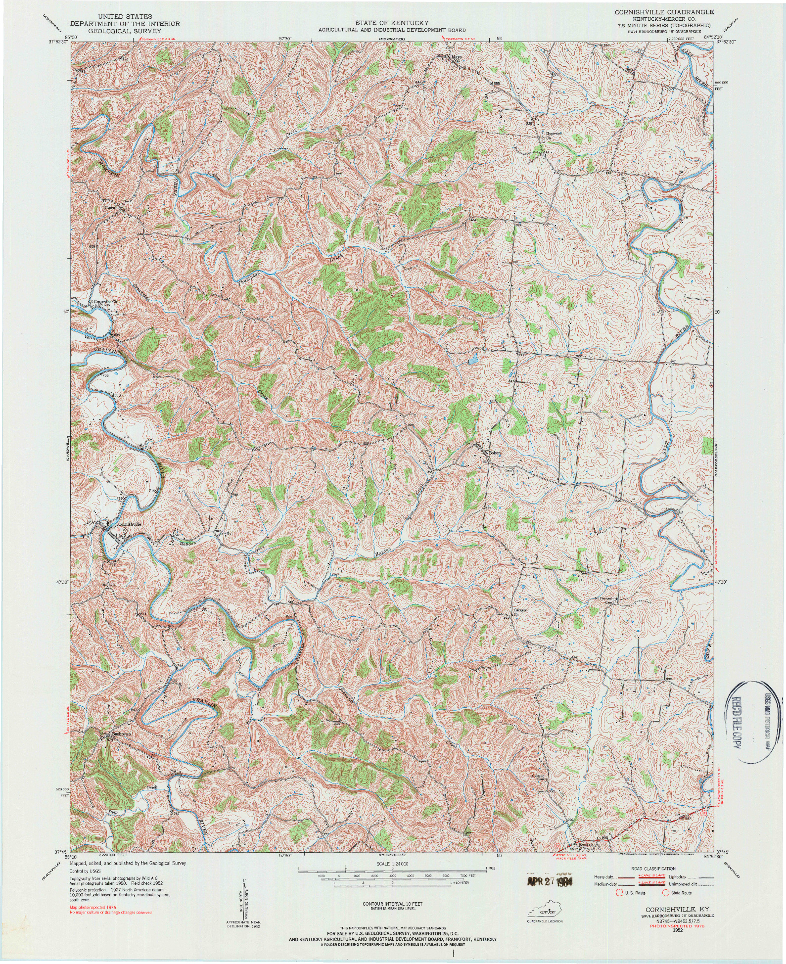USGS 1:24000-SCALE QUADRANGLE FOR CORNISHVILLE, KY 1952