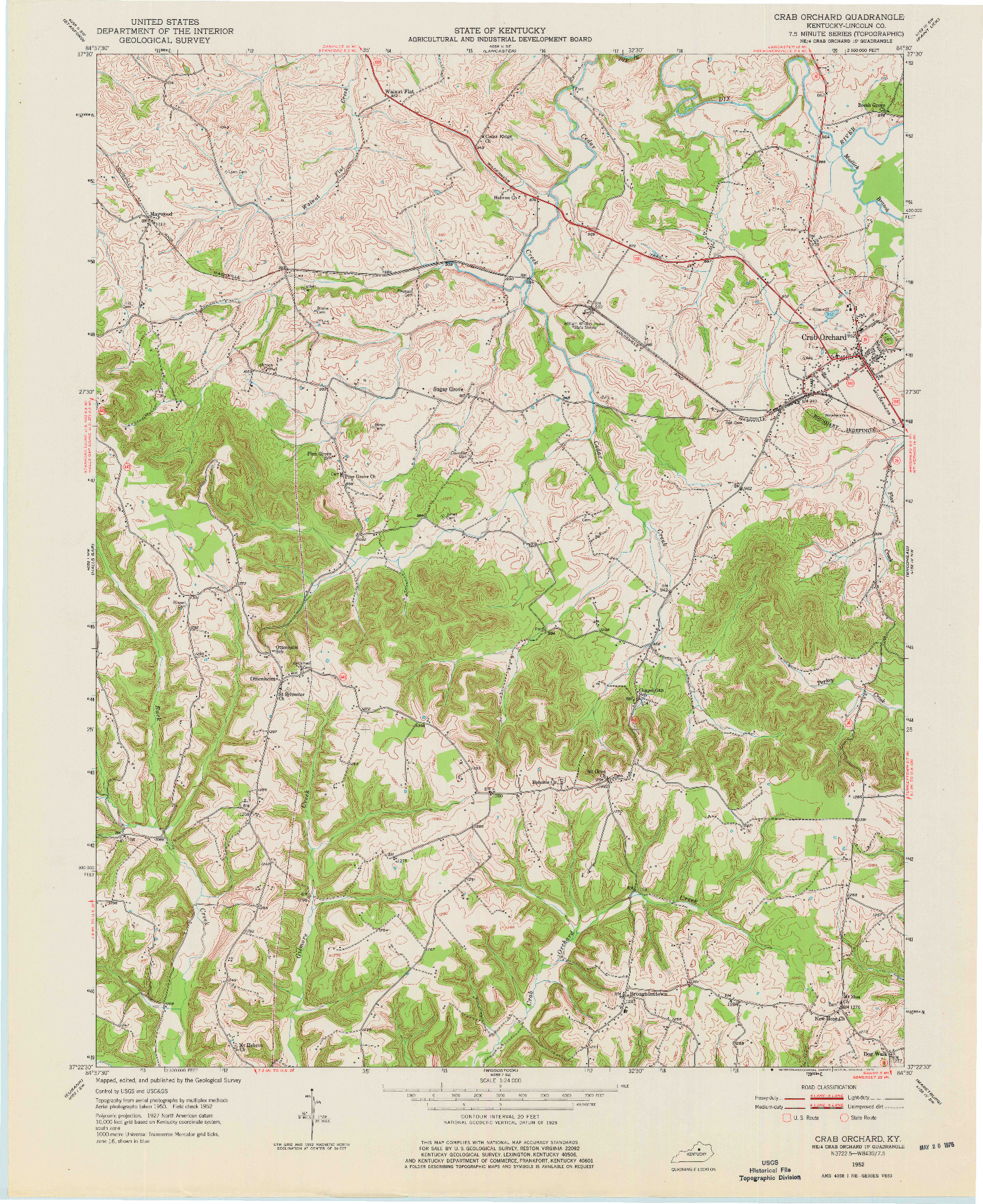USGS 1:24000-SCALE QUADRANGLE FOR CRAB ORCHARD, KY 1952