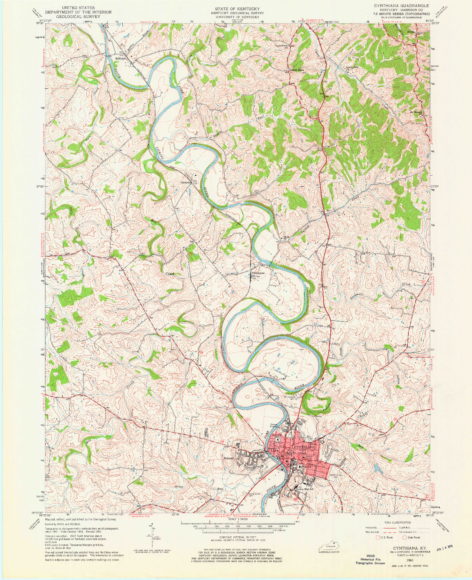 USGS 1:24000-SCALE QUADRANGLE FOR CYNTHIANA, KY 1961