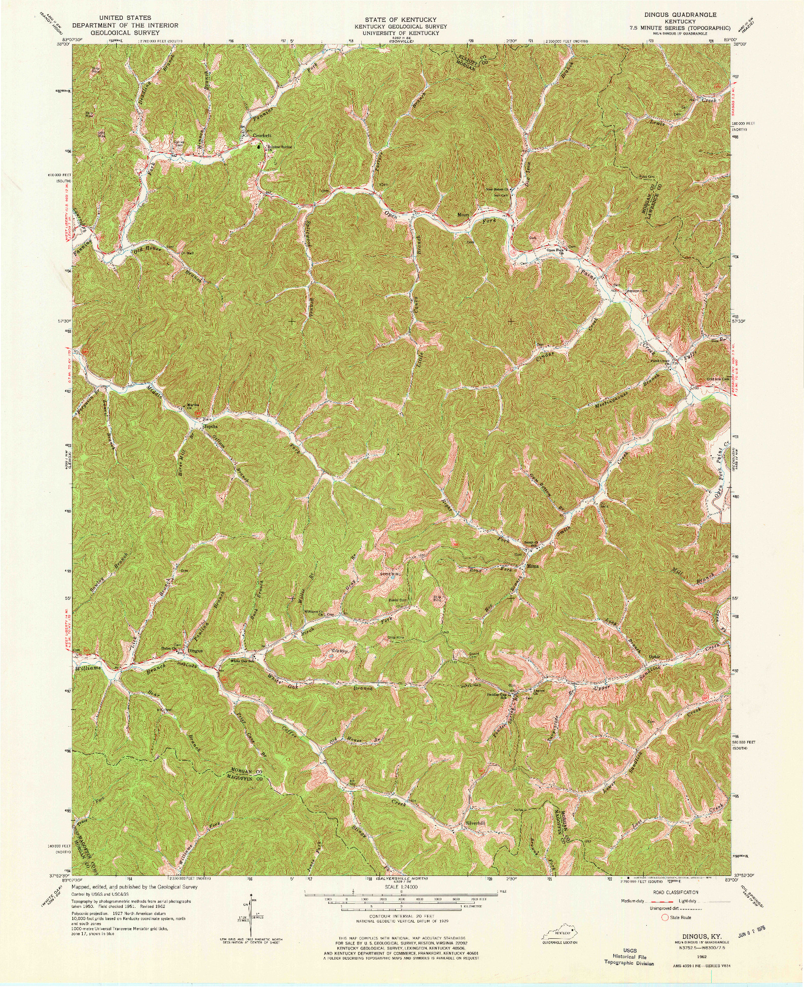 USGS 1:24000-SCALE QUADRANGLE FOR DINGUS, KY 1962