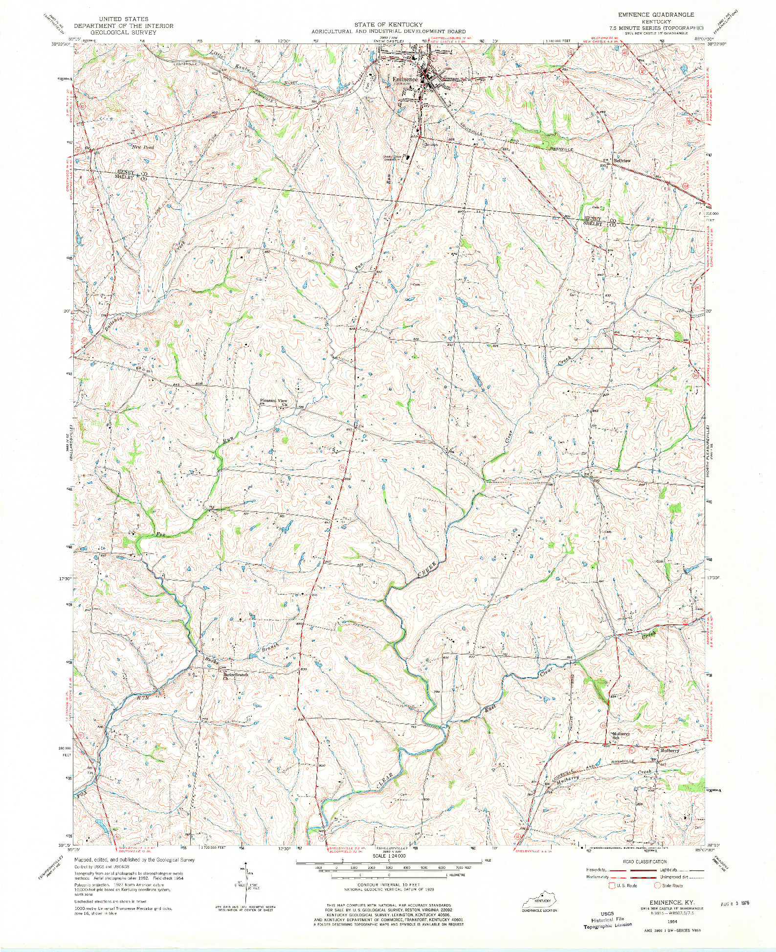 USGS 1:24000-SCALE QUADRANGLE FOR EMINENCE, KY 1954