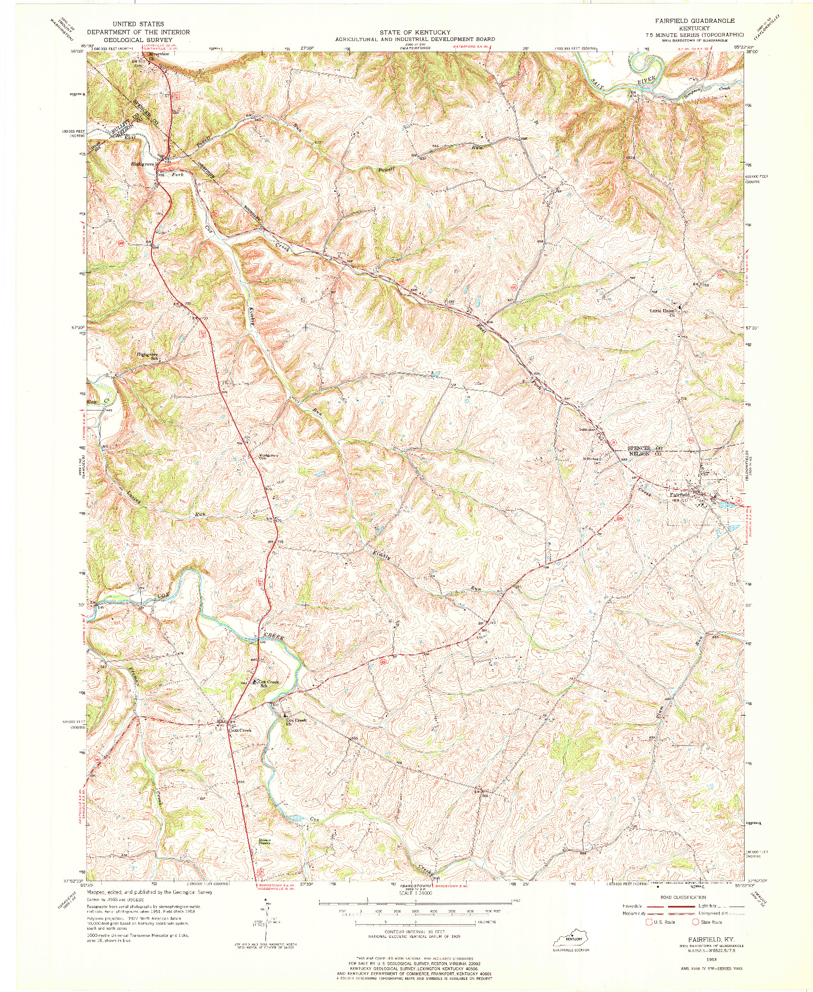 USGS 1:24000-SCALE QUADRANGLE FOR FAIRFIELD, KY 1953