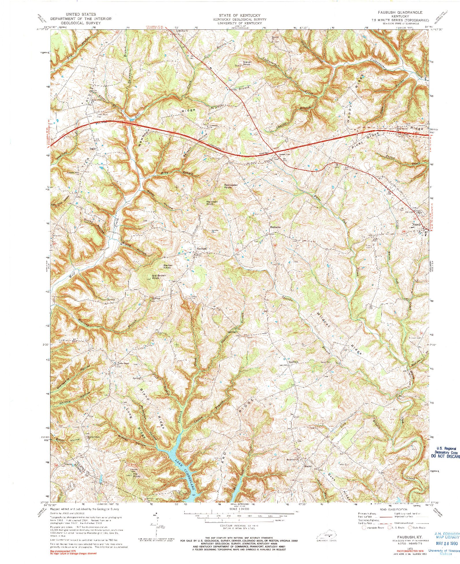 USGS 1:24000-SCALE QUADRANGLE FOR FAUBUSH, KY 1973