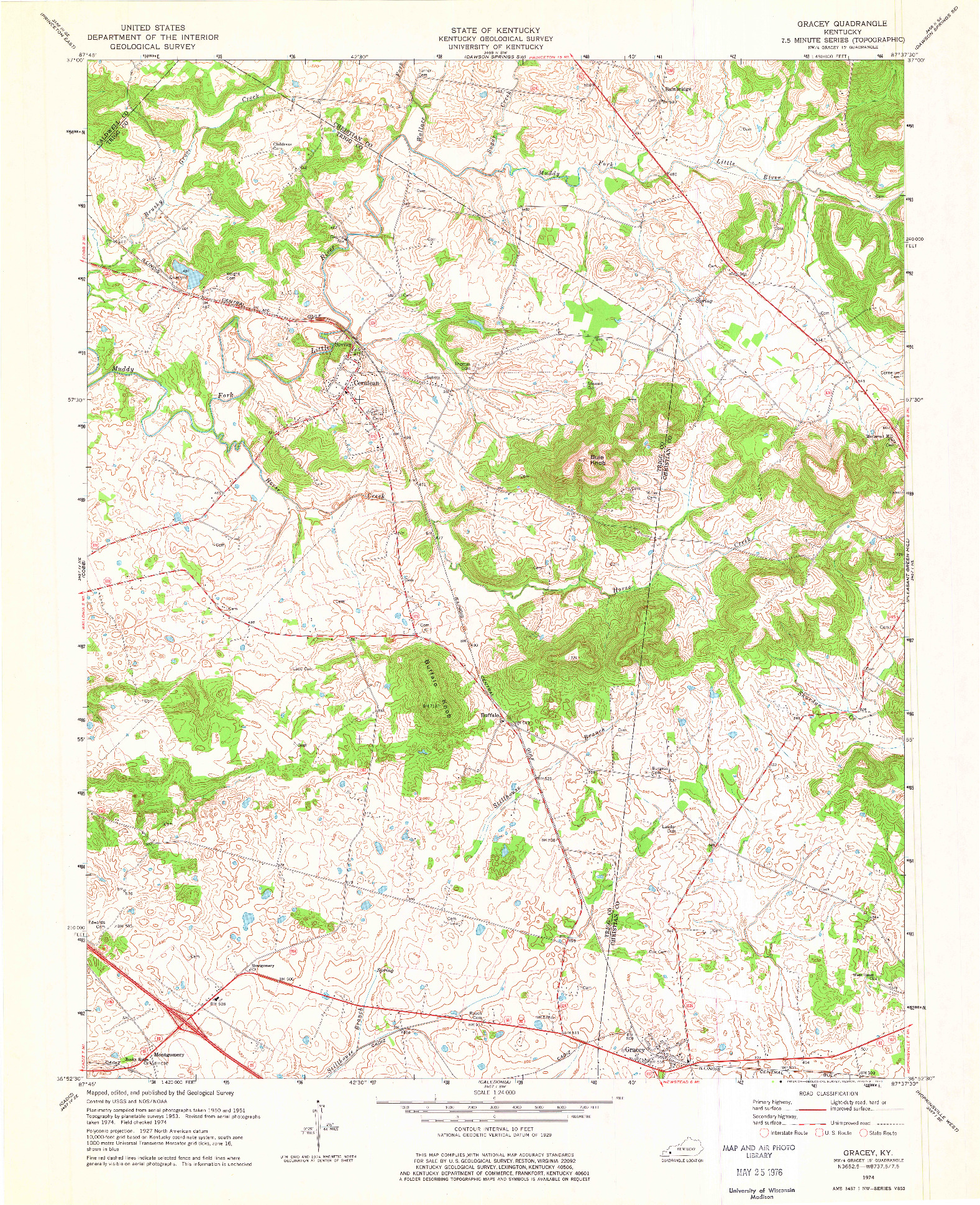 USGS 1:24000-SCALE QUADRANGLE FOR GRACEY, KY 1974