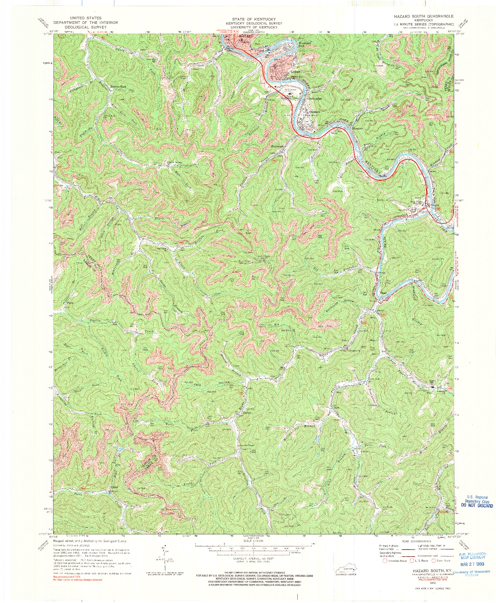 USGS 1:24000-SCALE QUADRANGLE FOR HAZARD SOUTH, KY 1972