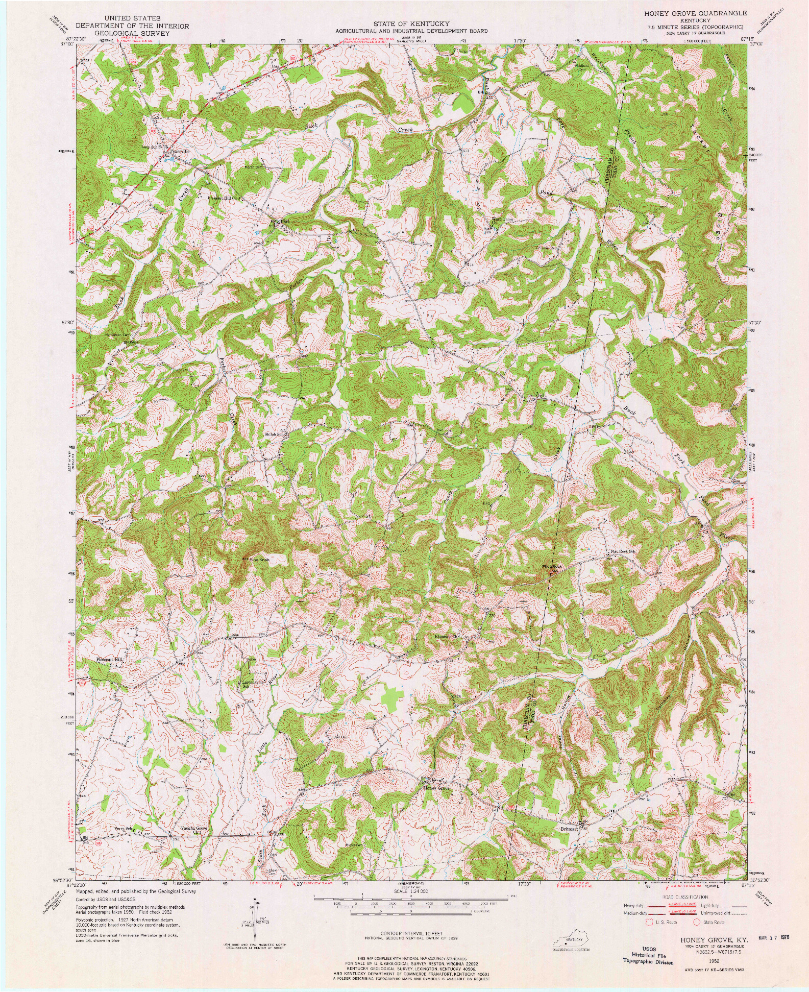 USGS 1:24000-SCALE QUADRANGLE FOR HONEY GROVE, KY 1952