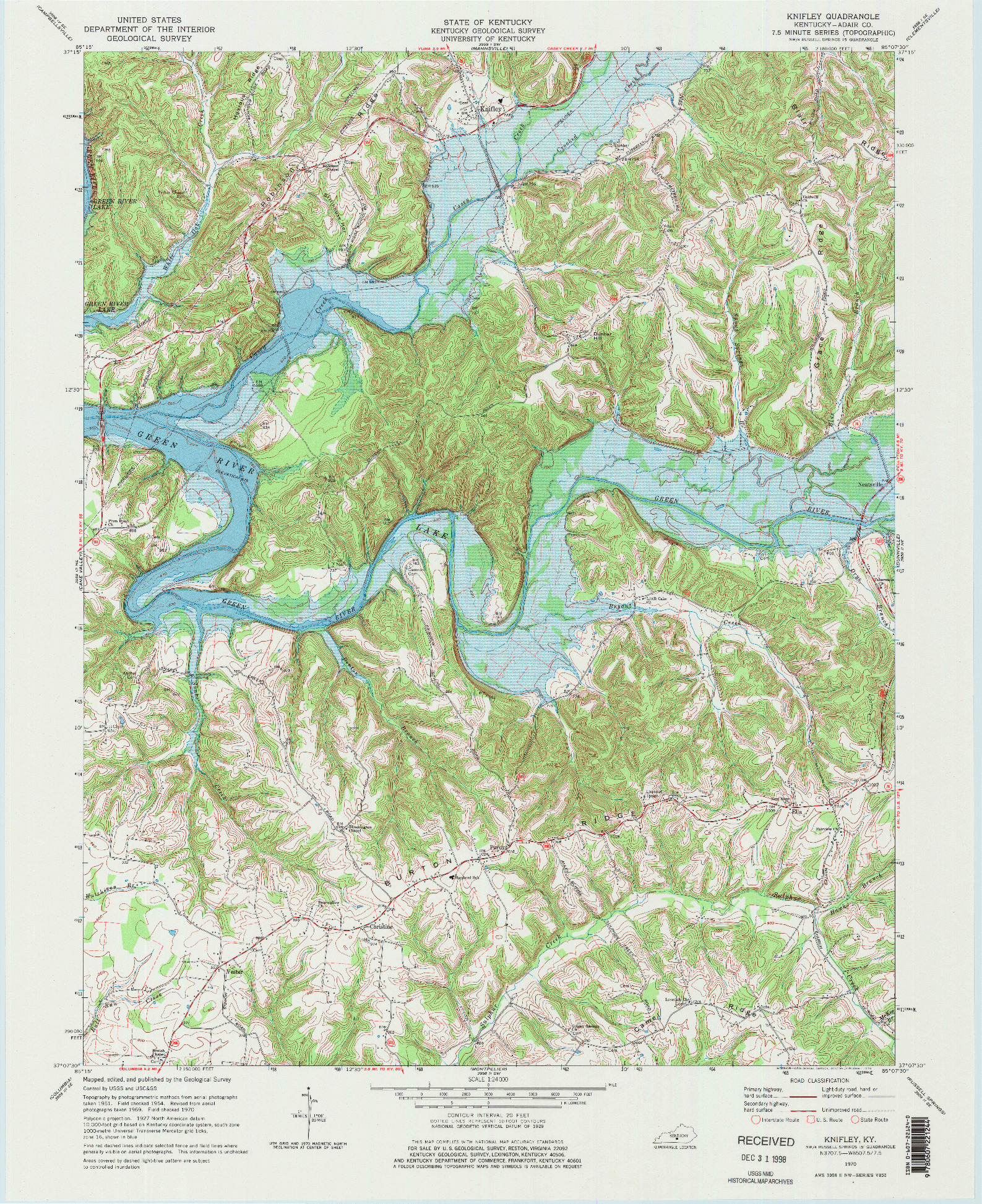 USGS 1:24000-SCALE QUADRANGLE FOR KNIFLEY, KY 1970