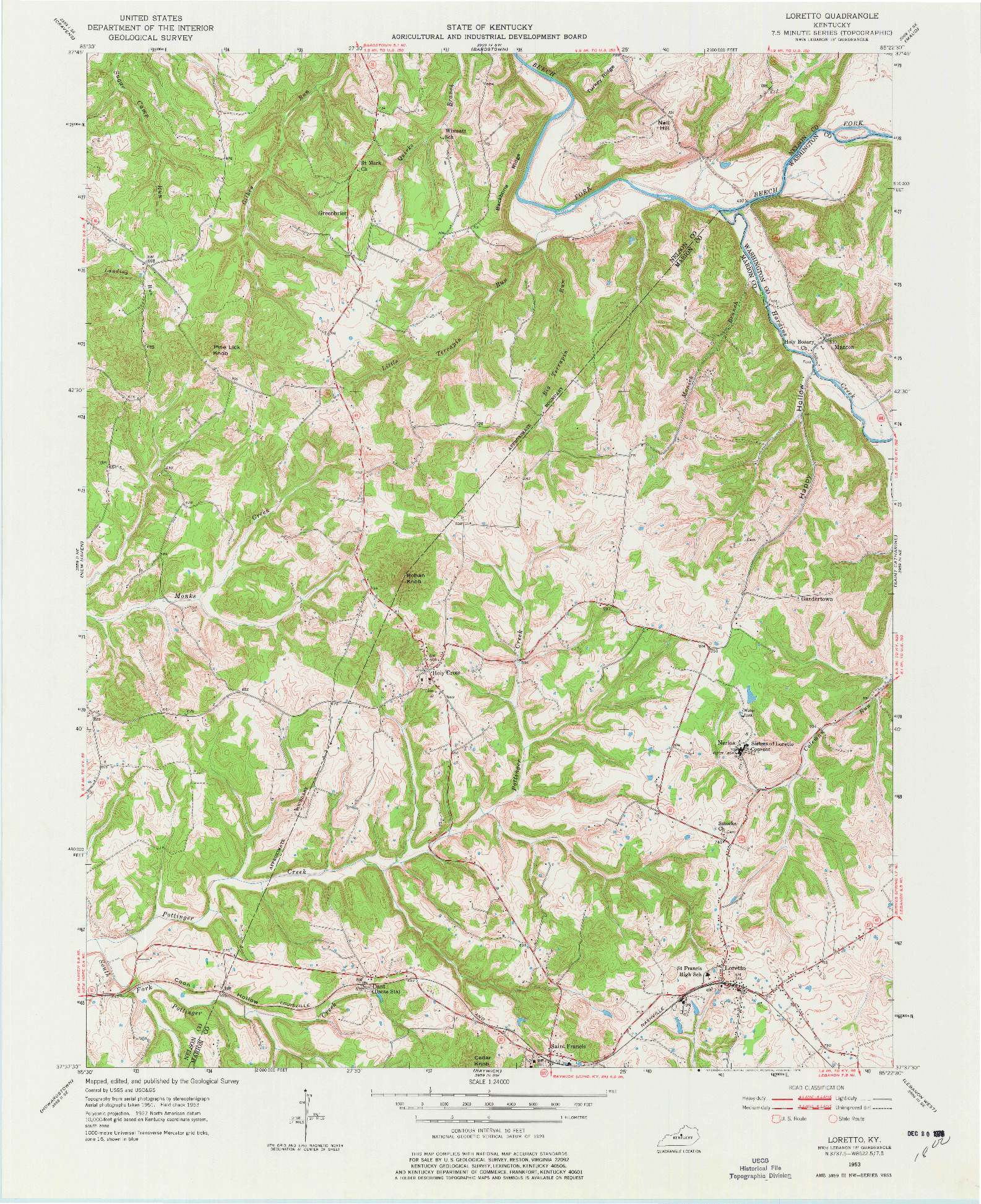 USGS 1:24000-SCALE QUADRANGLE FOR LORETTO, KY 1953