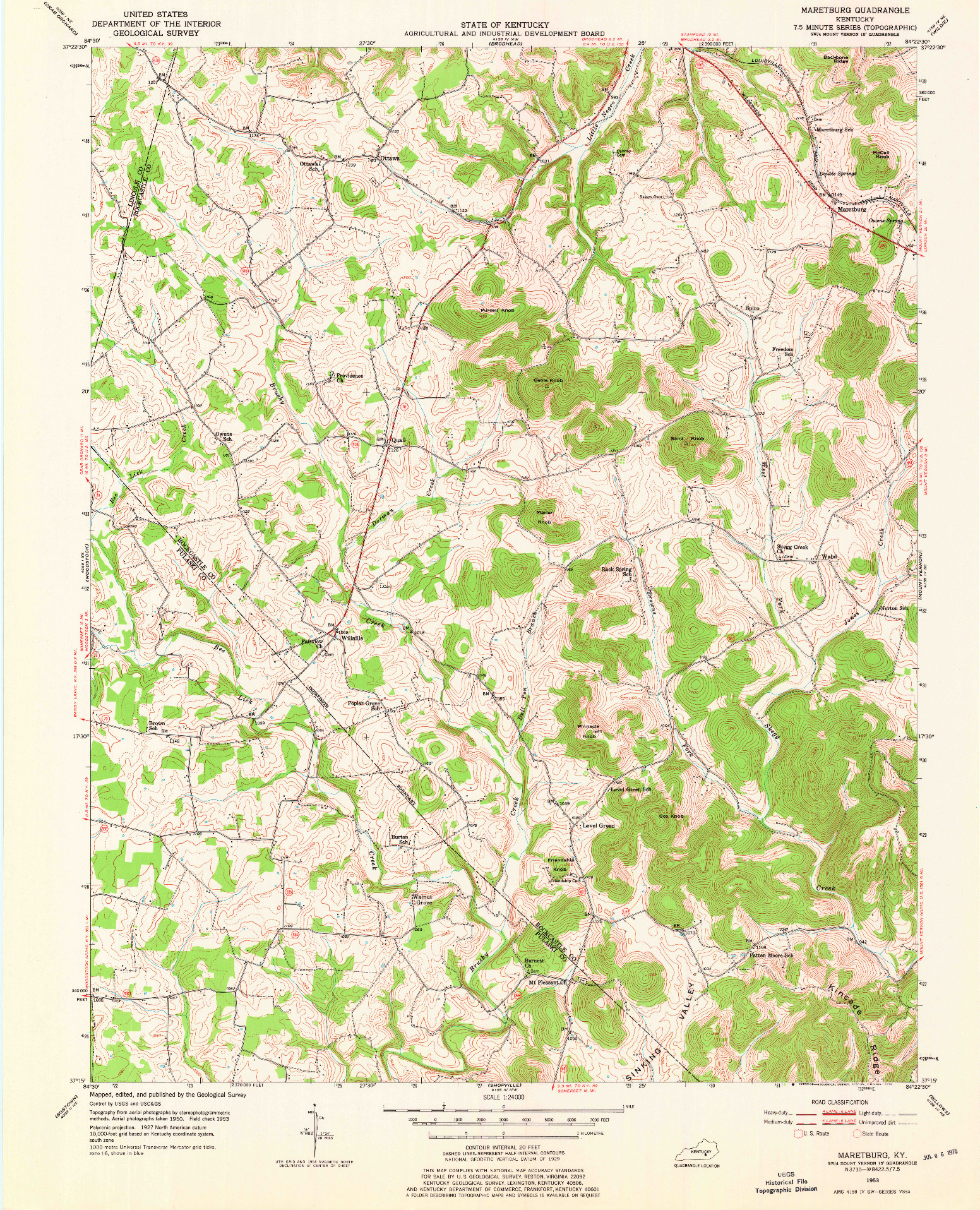 USGS 1:24000-SCALE QUADRANGLE FOR MARETBURG, KY 1953