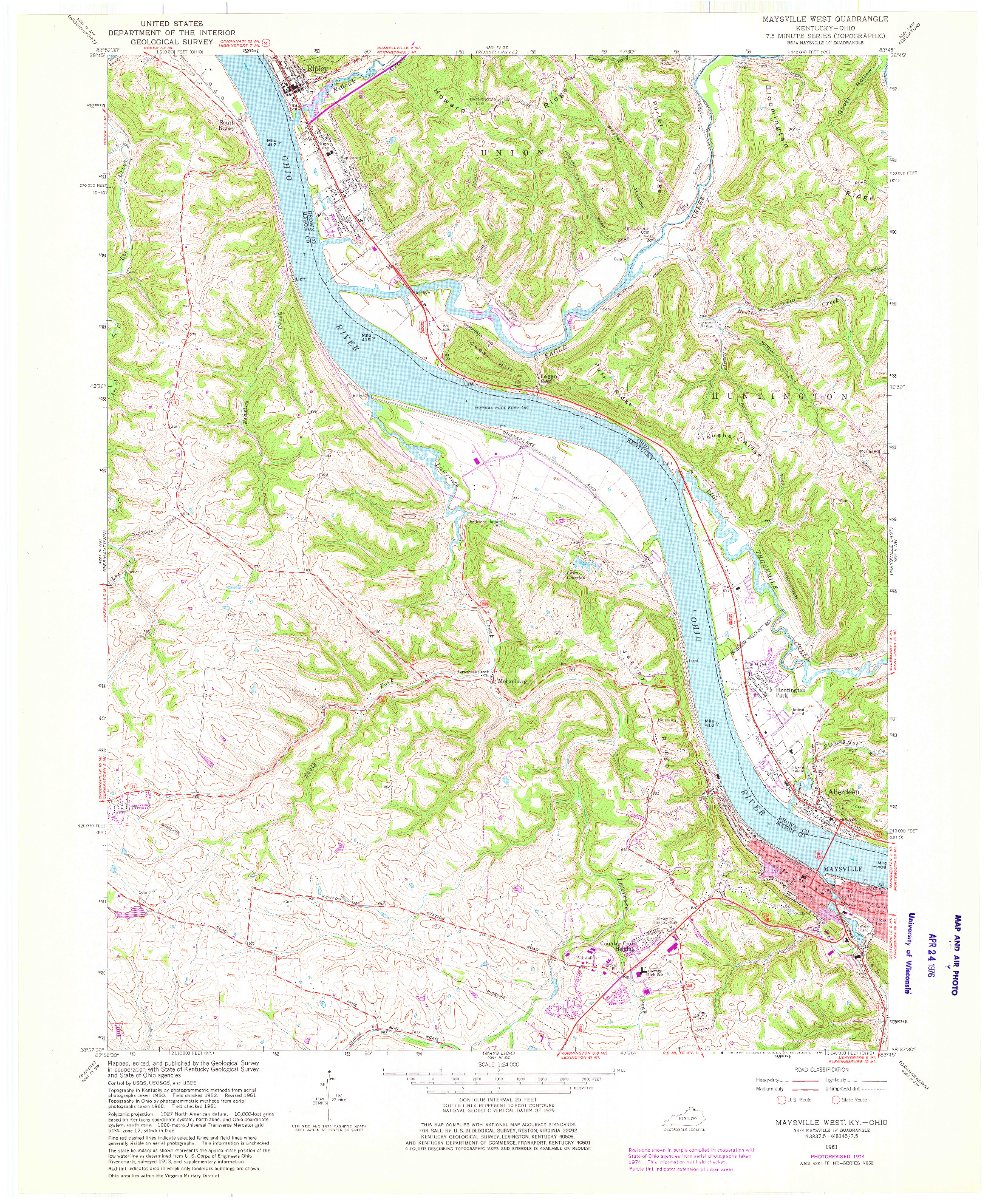 USGS 1:24000-SCALE QUADRANGLE FOR MAYSVILLE WEST, KY 1961