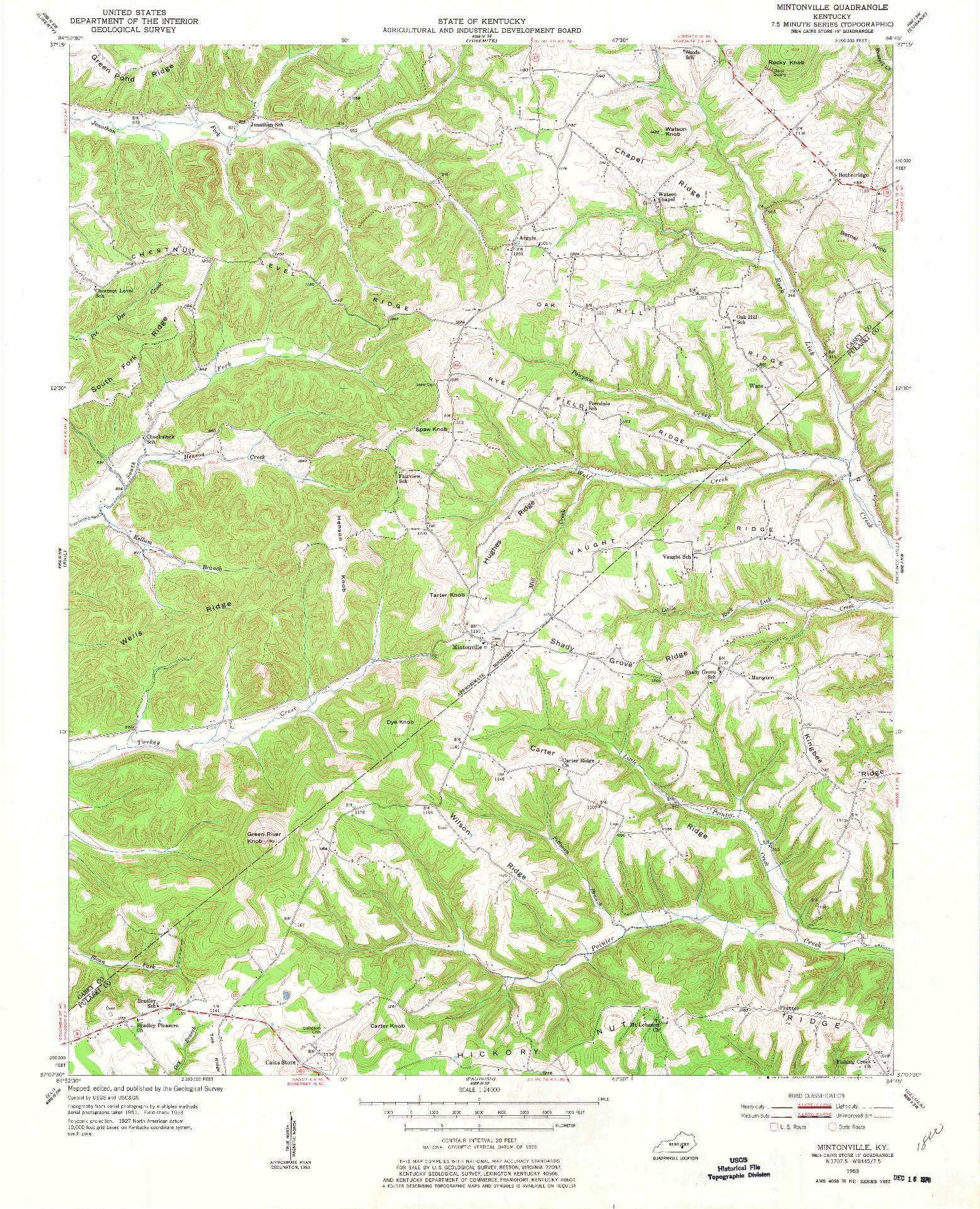 USGS 1:24000-SCALE QUADRANGLE FOR MINTONVILLE, KY 1953