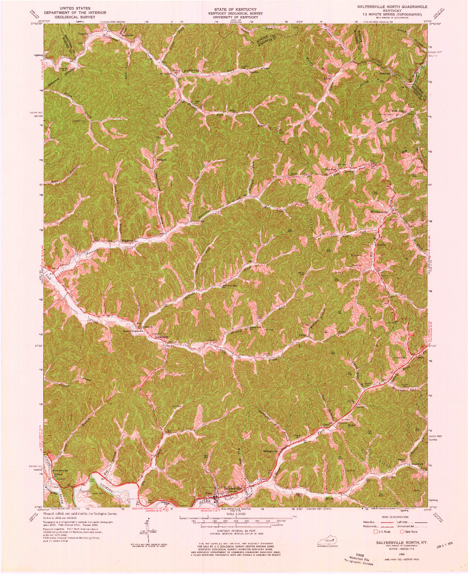 USGS 1:24000-SCALE QUADRANGLE FOR SALYERSVILLE NORTH, KY 1962