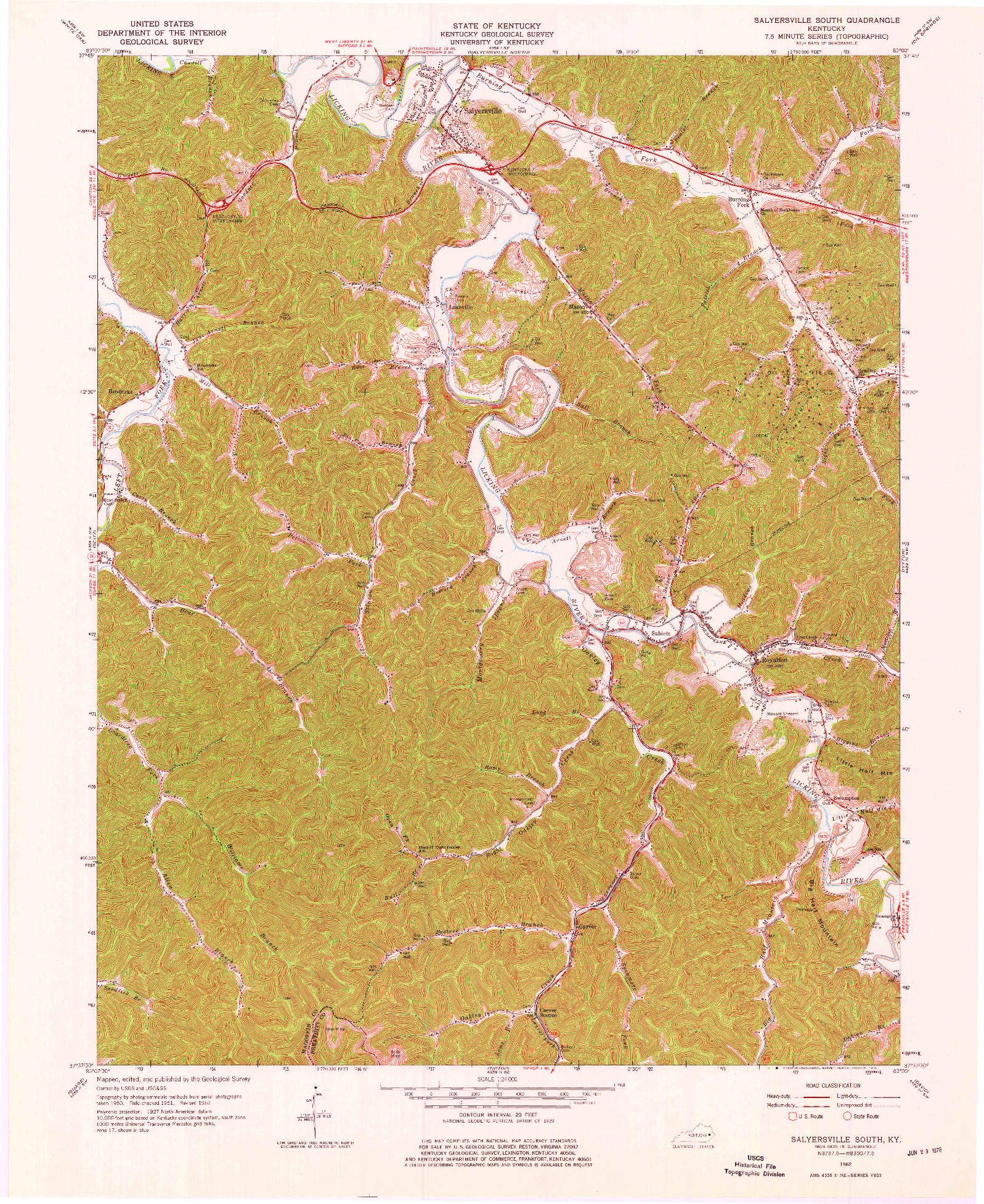 USGS 1:24000-SCALE QUADRANGLE FOR SALYERSVILLE SOUTH, KY 1962