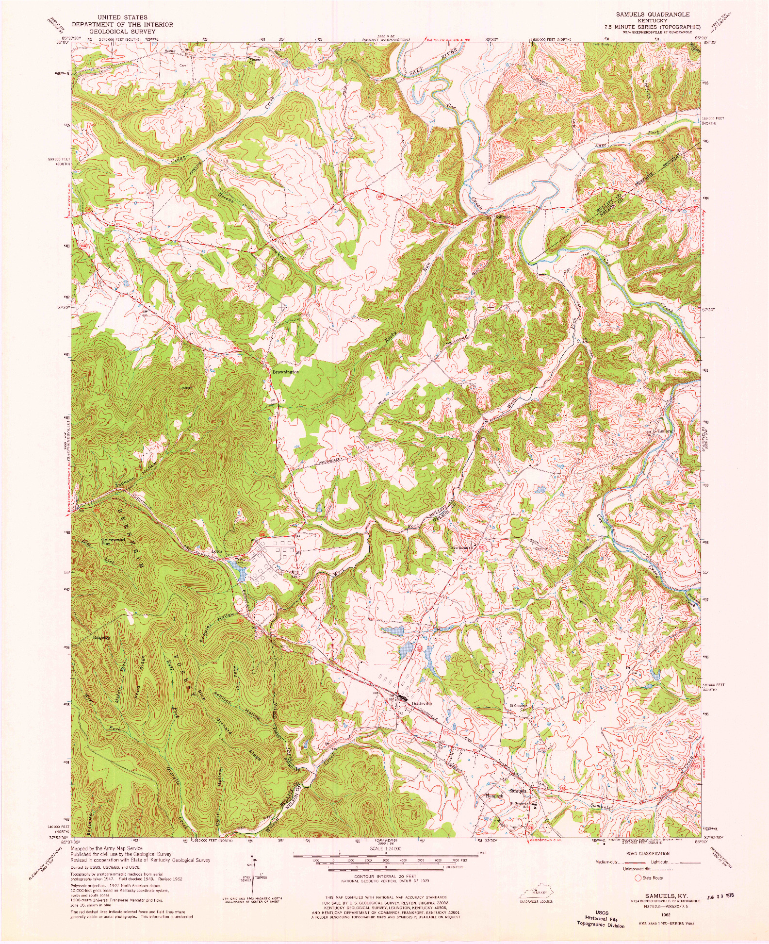 USGS 1:24000-SCALE QUADRANGLE FOR SAMUELS, KY 1962