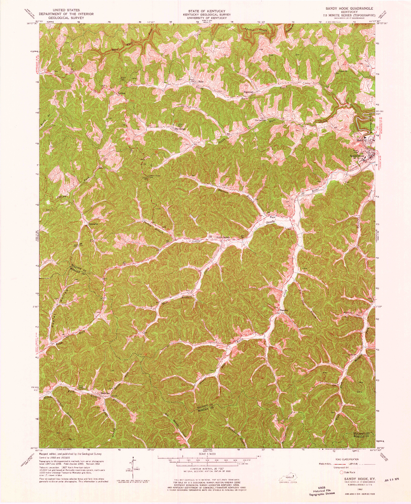 USGS 1:24000-SCALE QUADRANGLE FOR SANDY HOOK, KY 1962