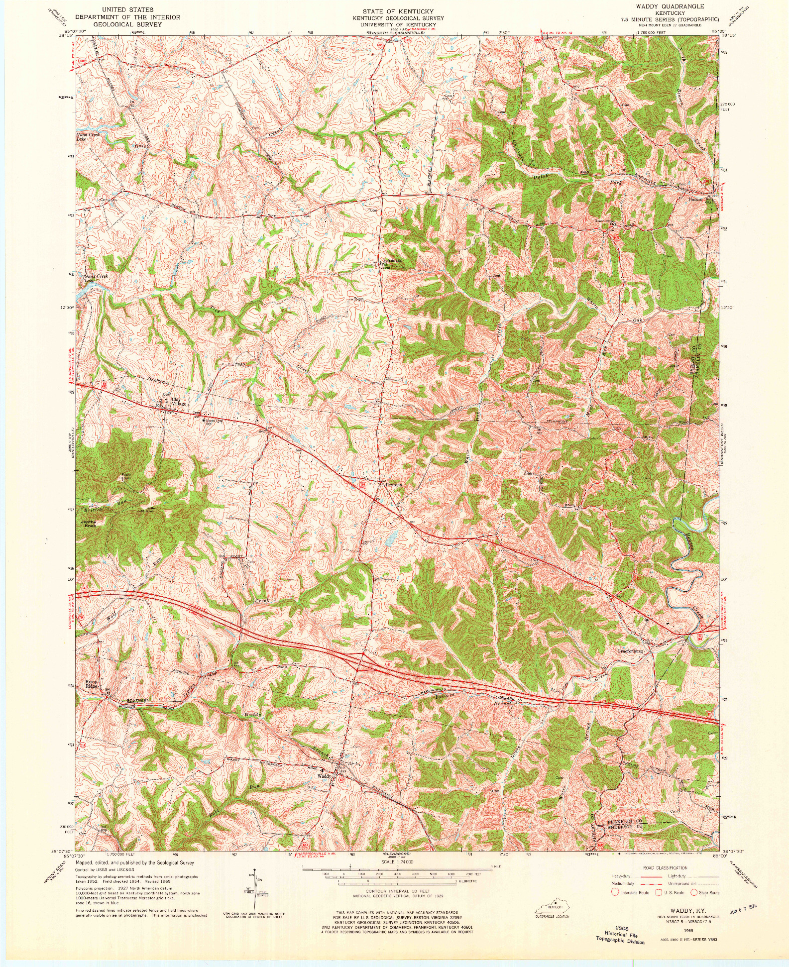 USGS 1:24000-SCALE QUADRANGLE FOR WADDY, KY 1965