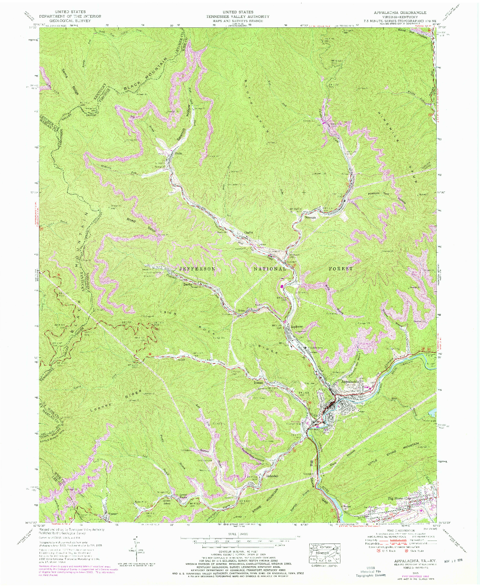 USGS 1:24000-SCALE QUADRANGLE FOR APPALACHIA, VA 1955