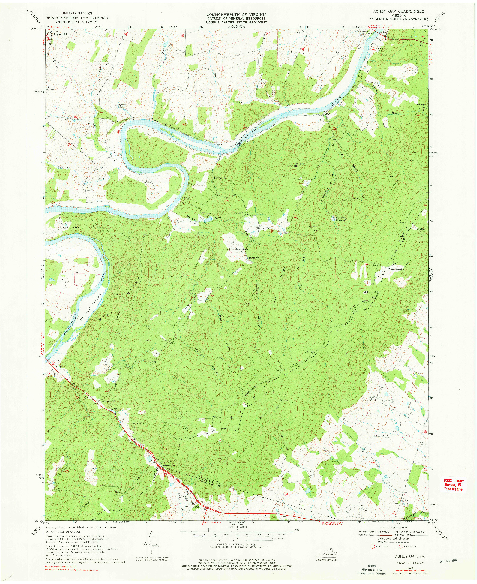 USGS 1:24000-SCALE QUADRANGLE FOR ASHBY GAP, VA 1970