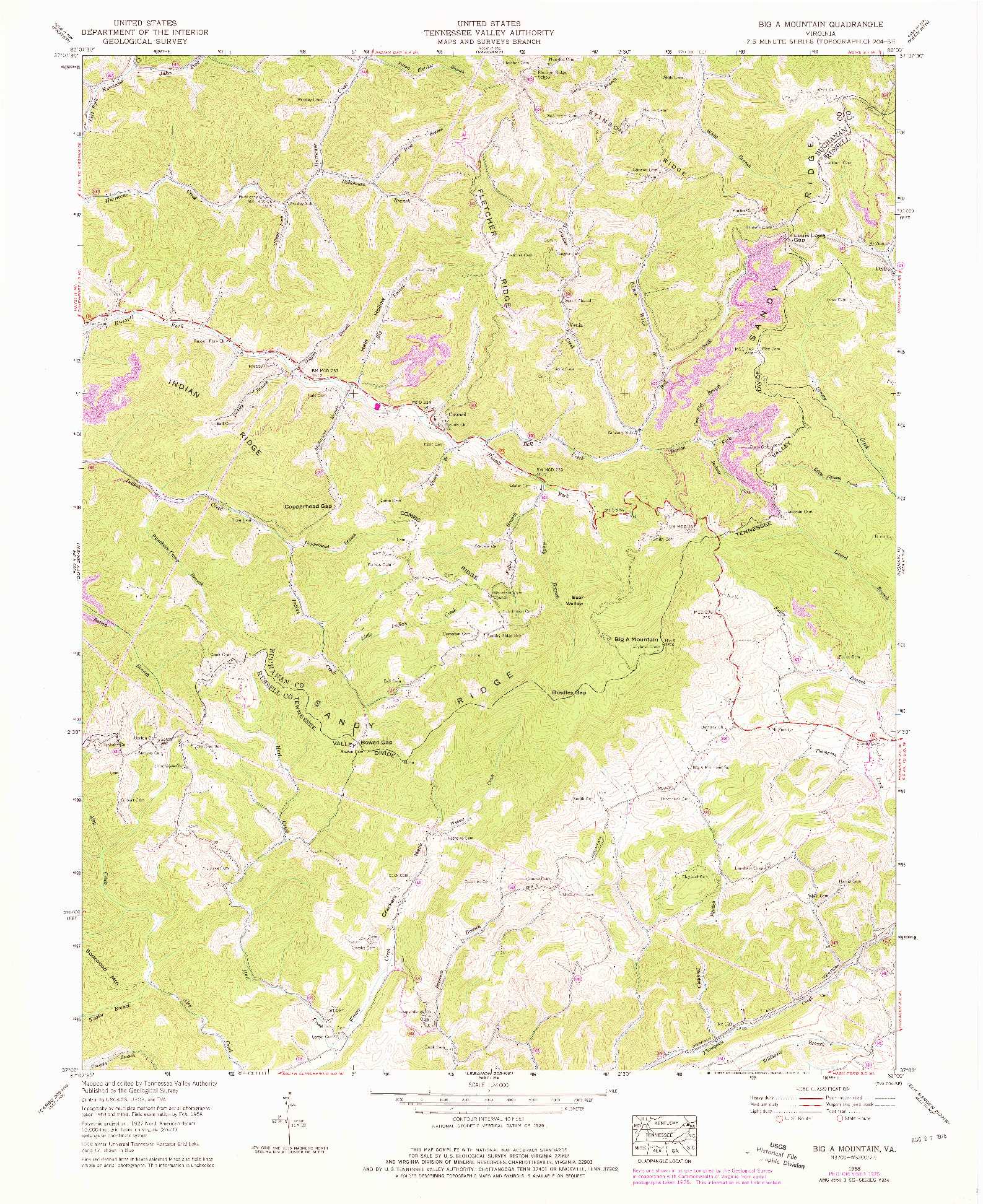 USGS 1:24000-SCALE QUADRANGLE FOR BIG A MOUNTAIN, VA 1958
