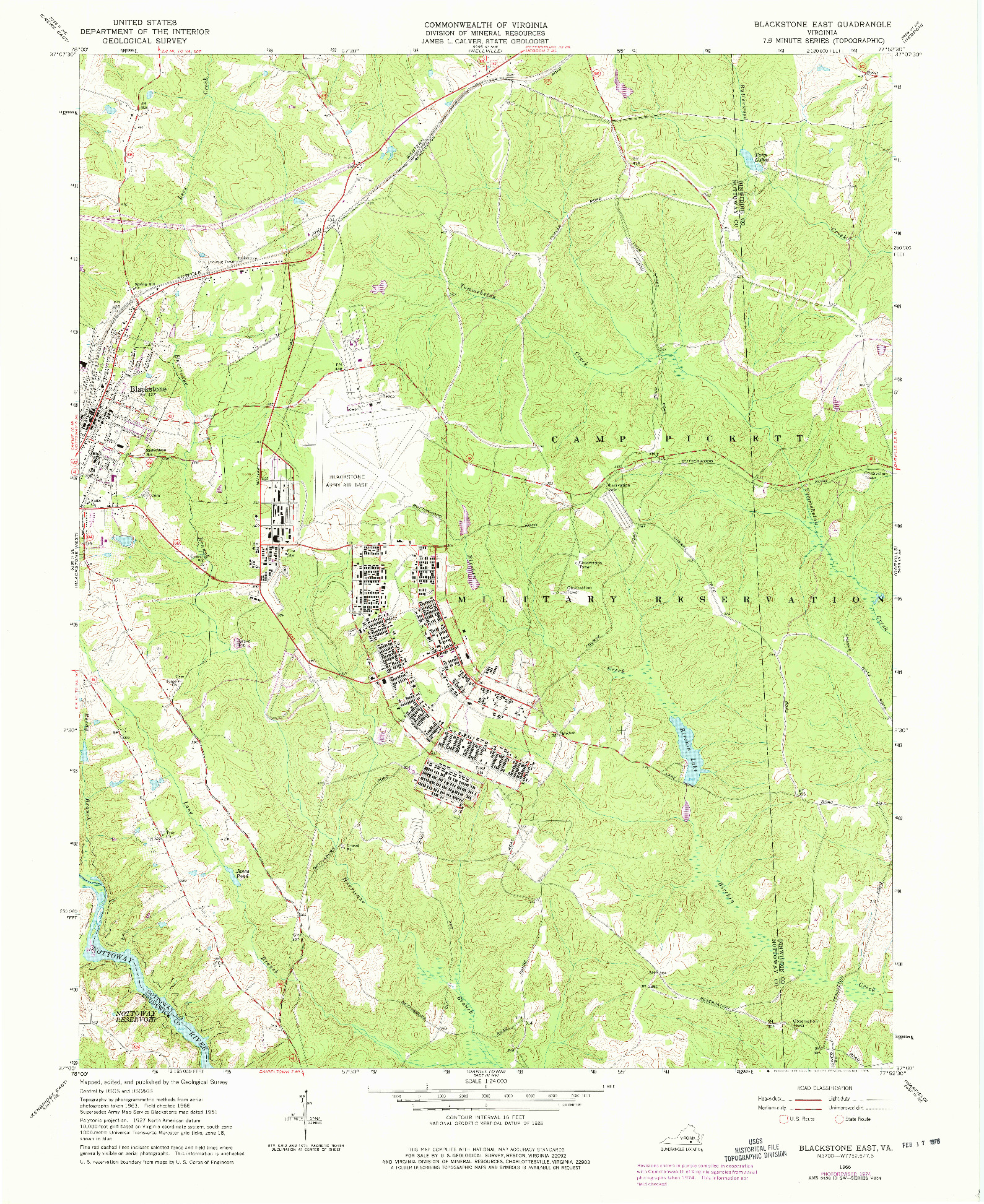 USGS 1:24000-SCALE QUADRANGLE FOR BLACKSTONE EAST, VA 1966