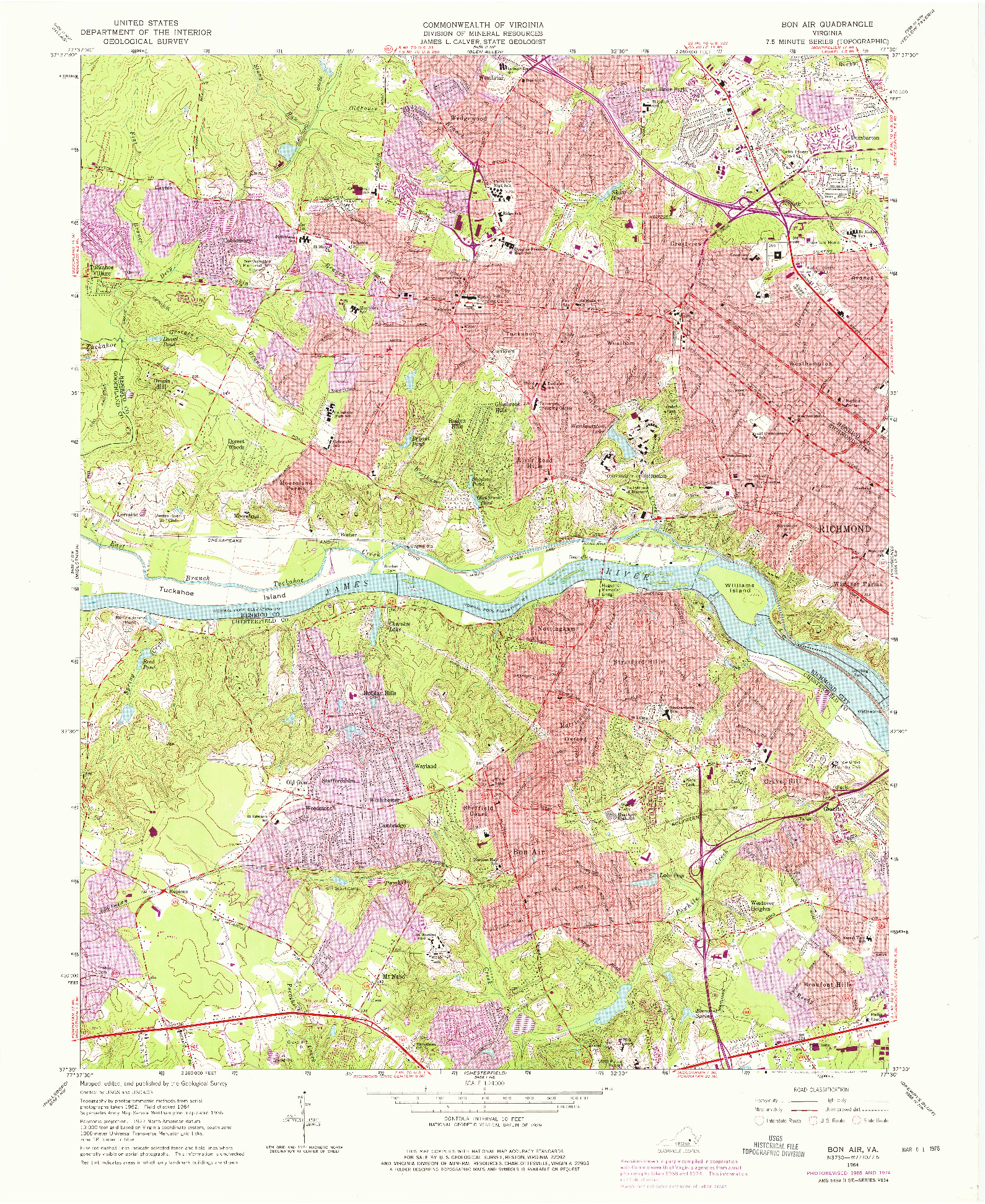 USGS 1:24000-SCALE QUADRANGLE FOR BON AIR, VA 1964