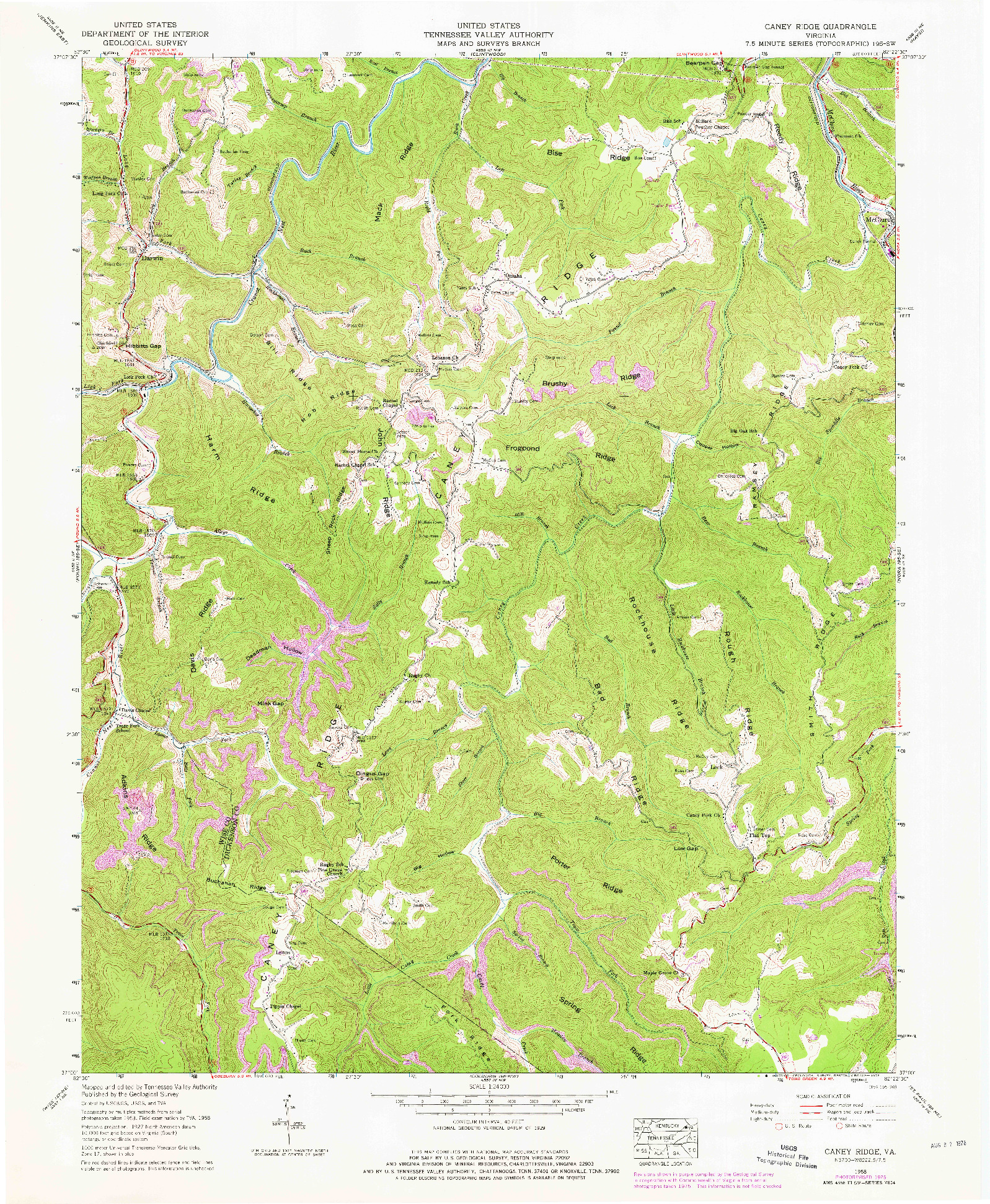 USGS 1:24000-SCALE QUADRANGLE FOR CANEY RIDGE, VA 1958