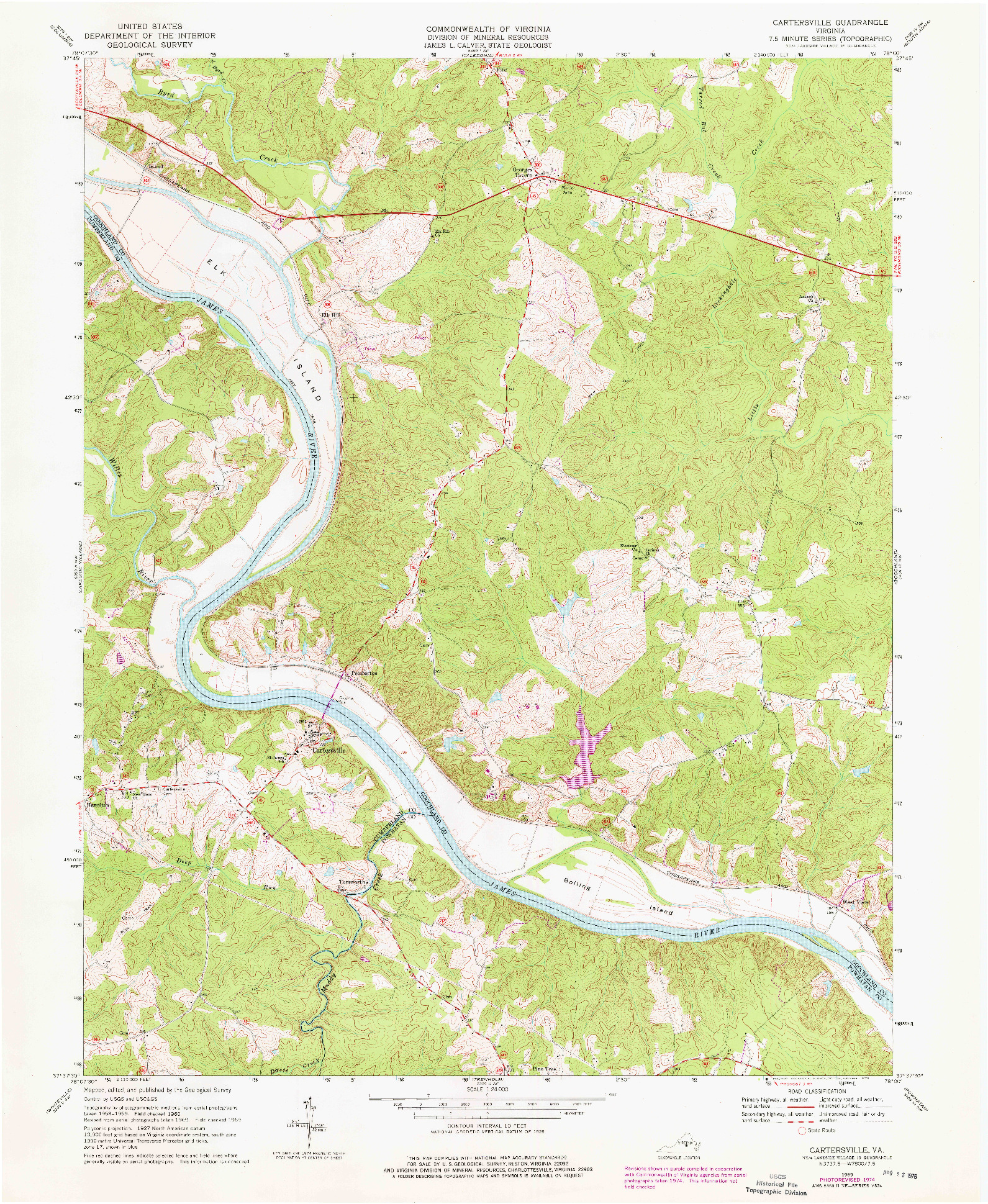 USGS 1:24000-SCALE QUADRANGLE FOR CARTERSVILLE, VA 1969