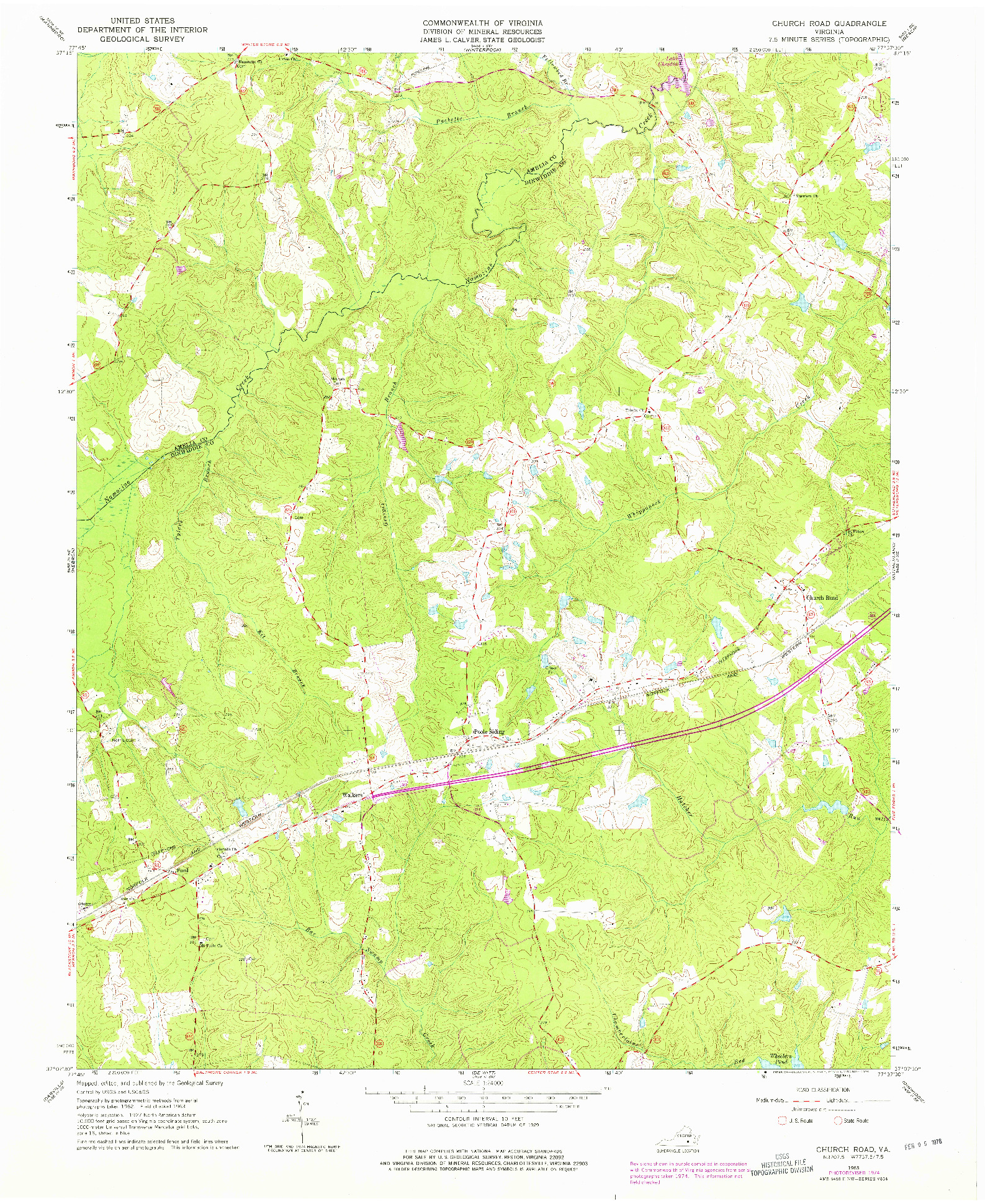 USGS 1:24000-SCALE QUADRANGLE FOR CHURCH ROAD, VA 1963