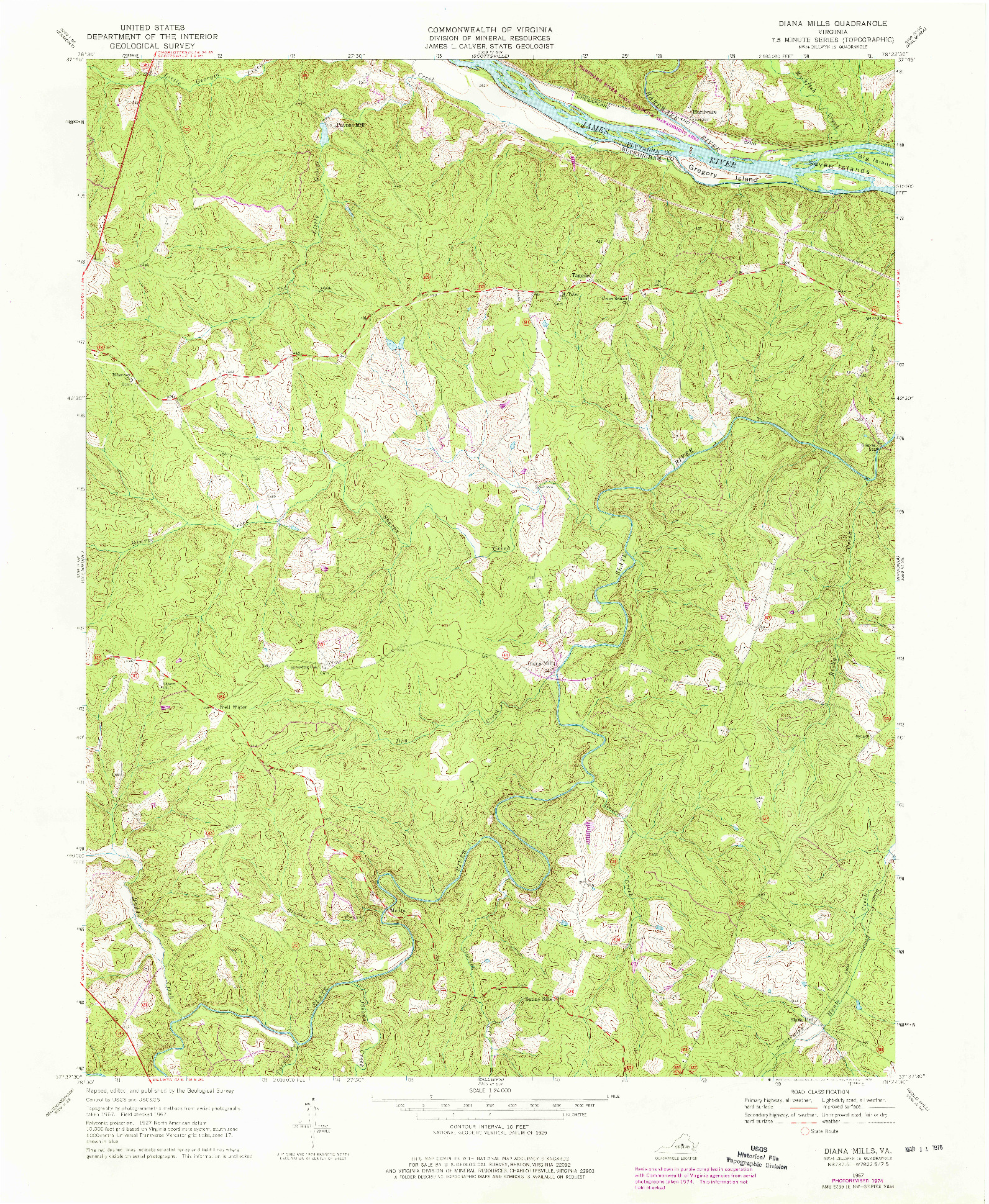 USGS 1:24000-SCALE QUADRANGLE FOR DIANA MILLS, VA 1967