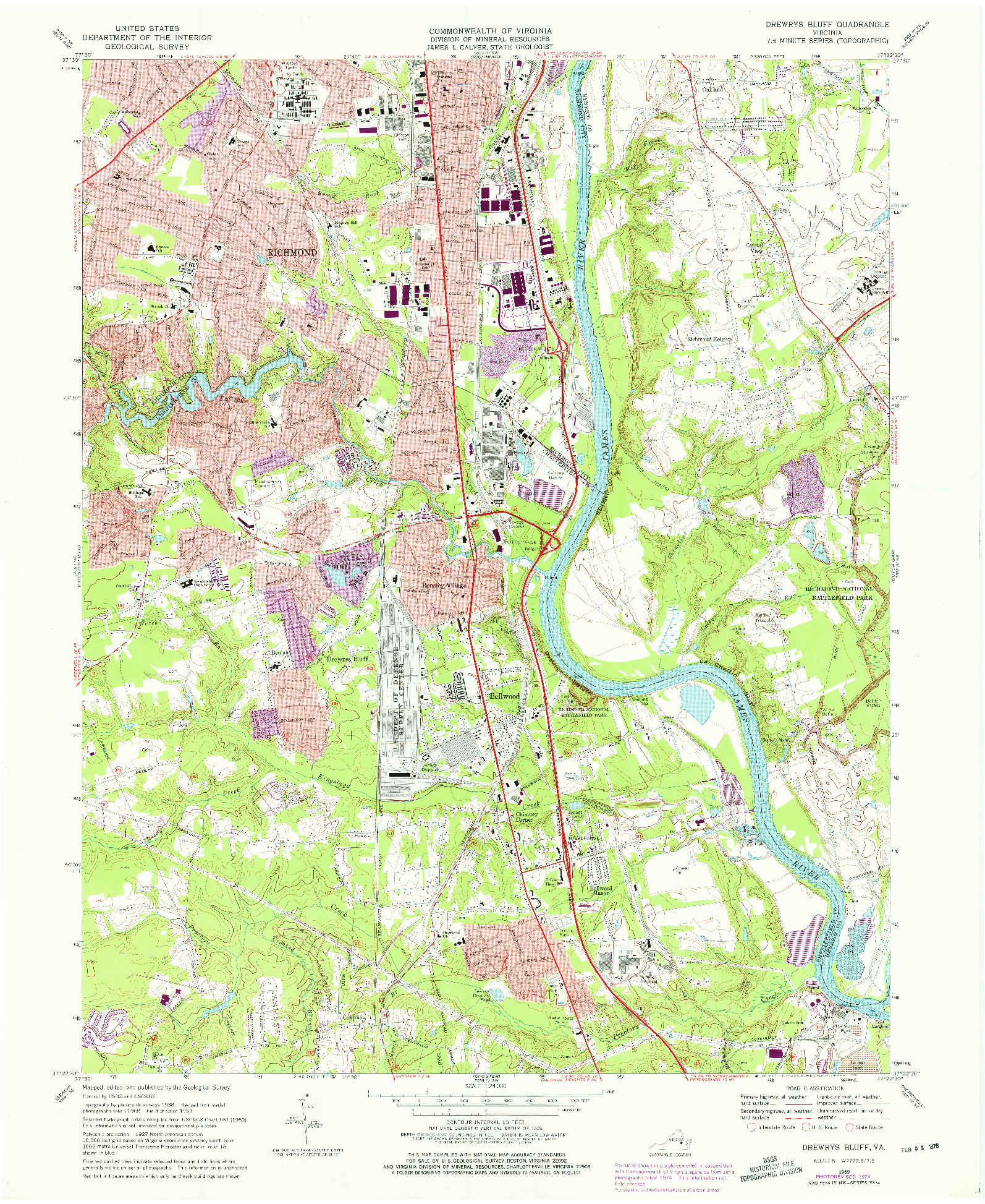 USGS 1:24000-SCALE QUADRANGLE FOR DREWRYS BLUFF, VA 1969