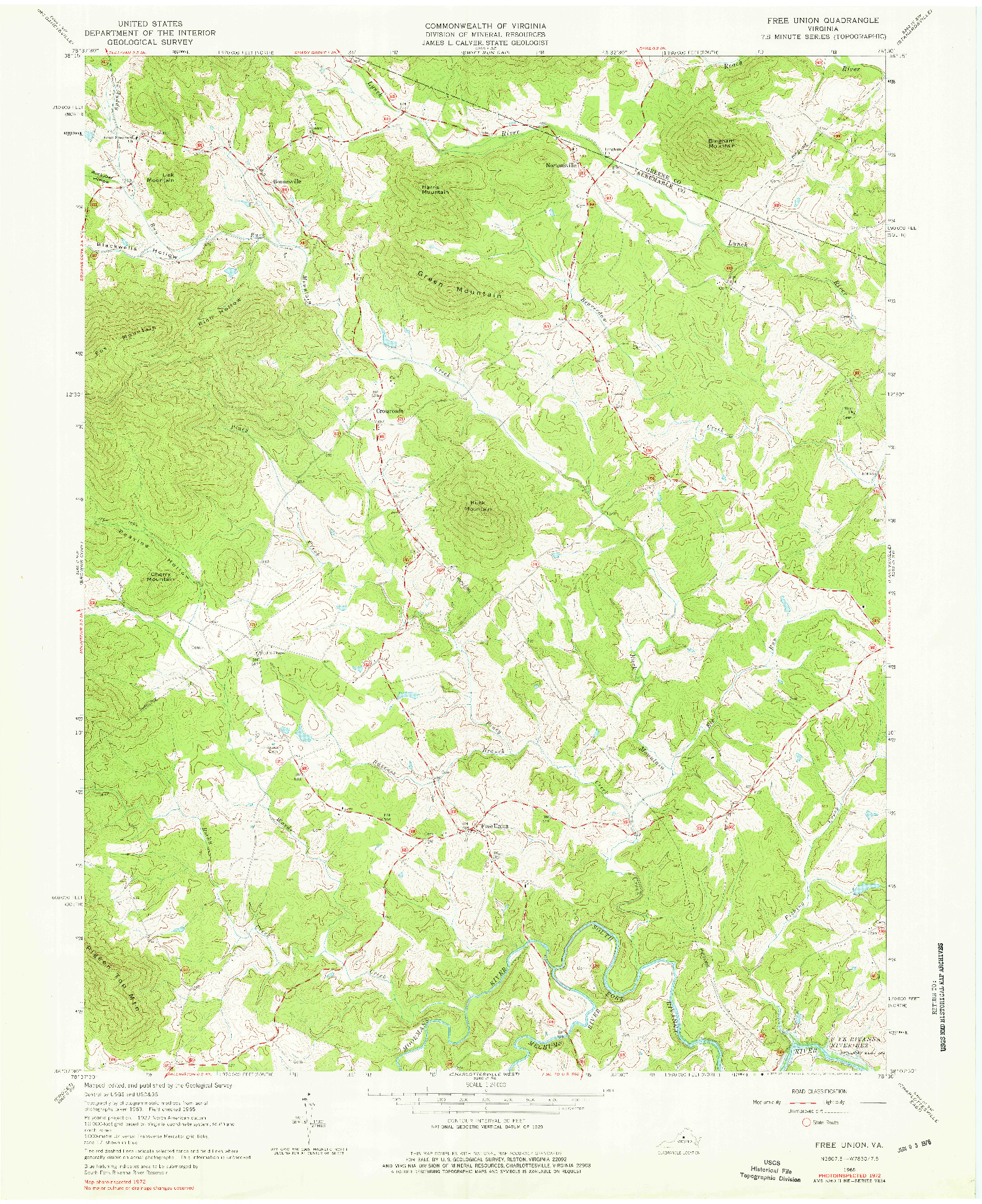 USGS 1:24000-SCALE QUADRANGLE FOR FREE UNION, VA 1965