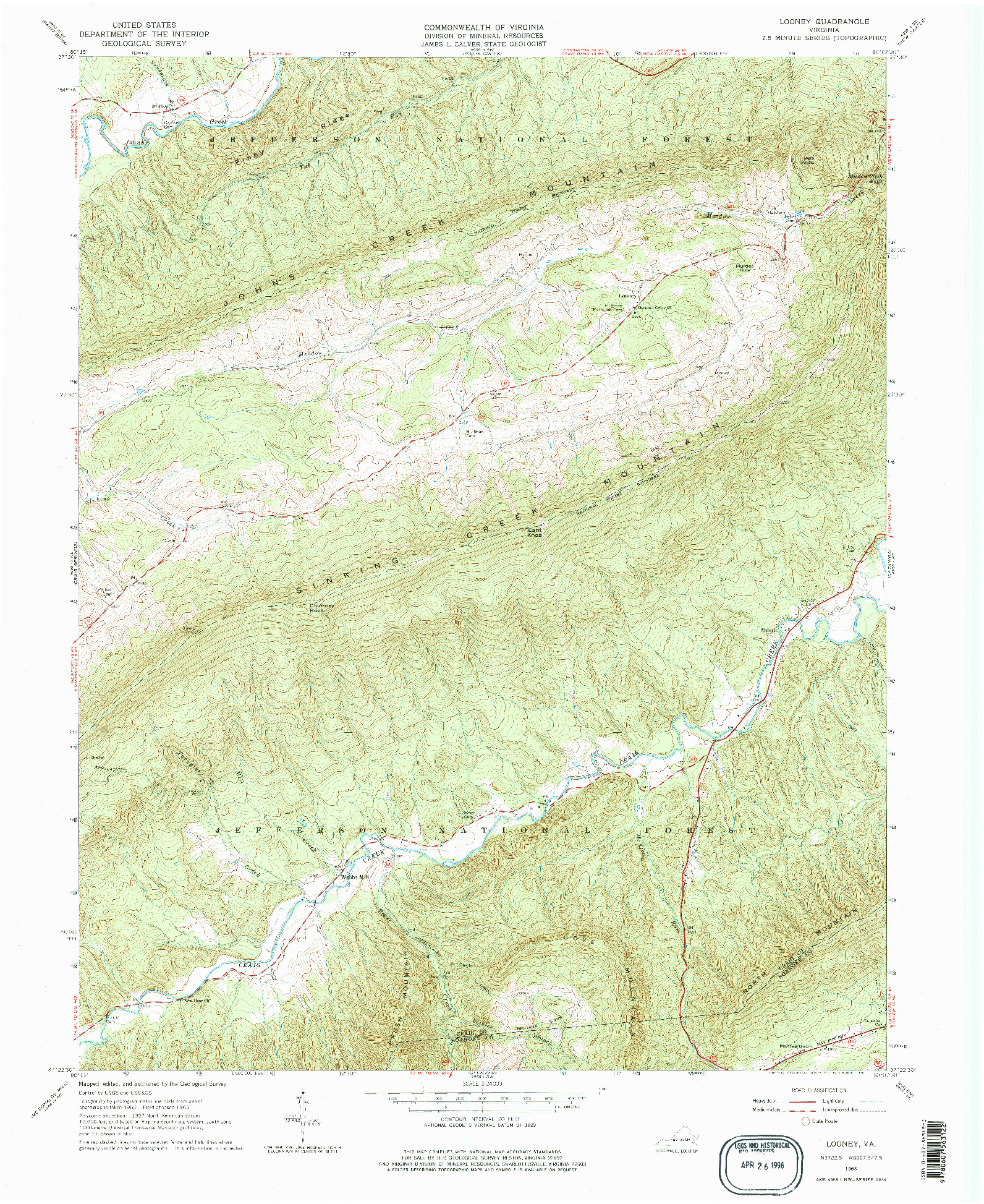 USGS 1:24000-SCALE QUADRANGLE FOR LOONEY, VA 1963
