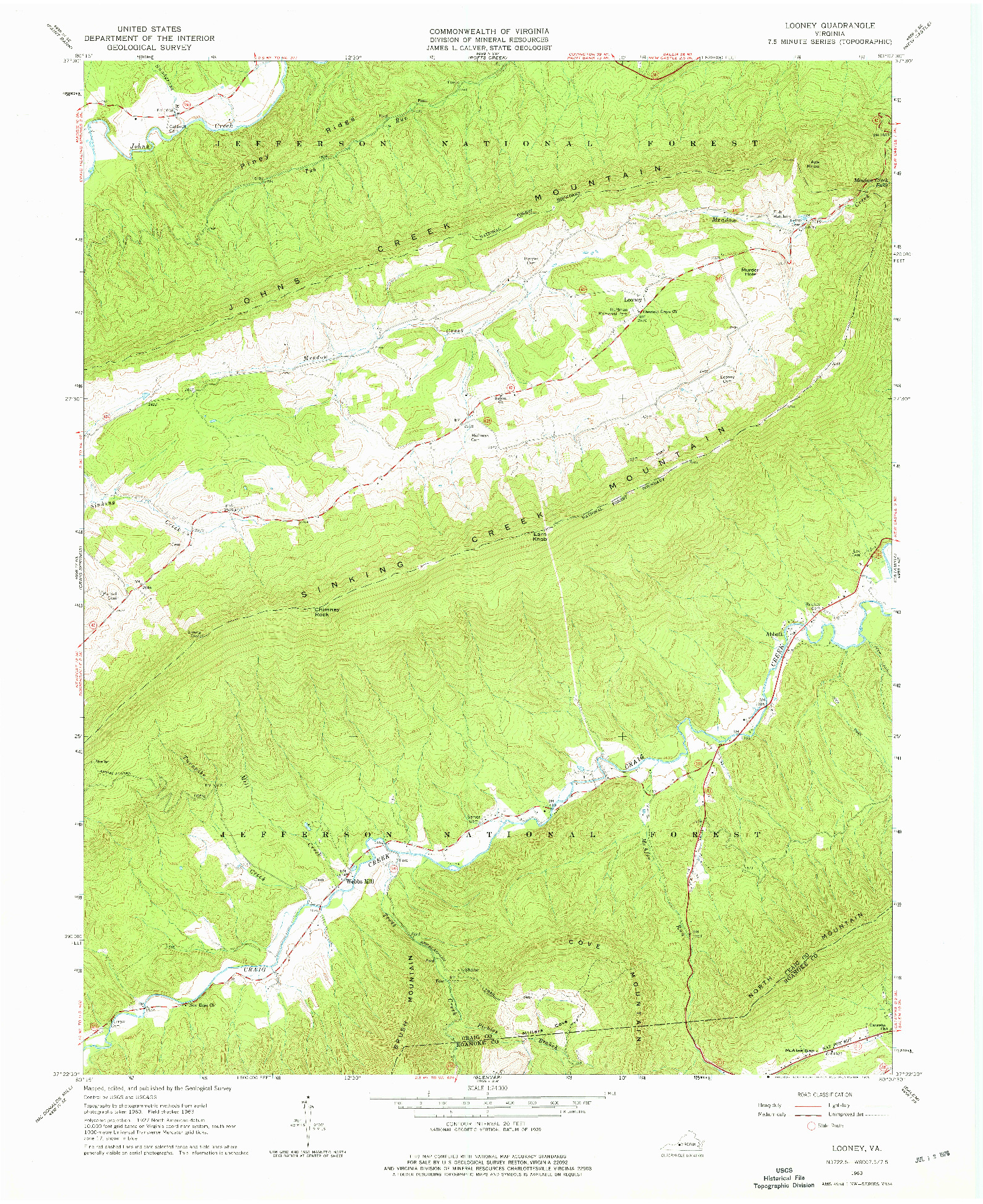 USGS 1:24000-SCALE QUADRANGLE FOR LOONEY, VA 1963