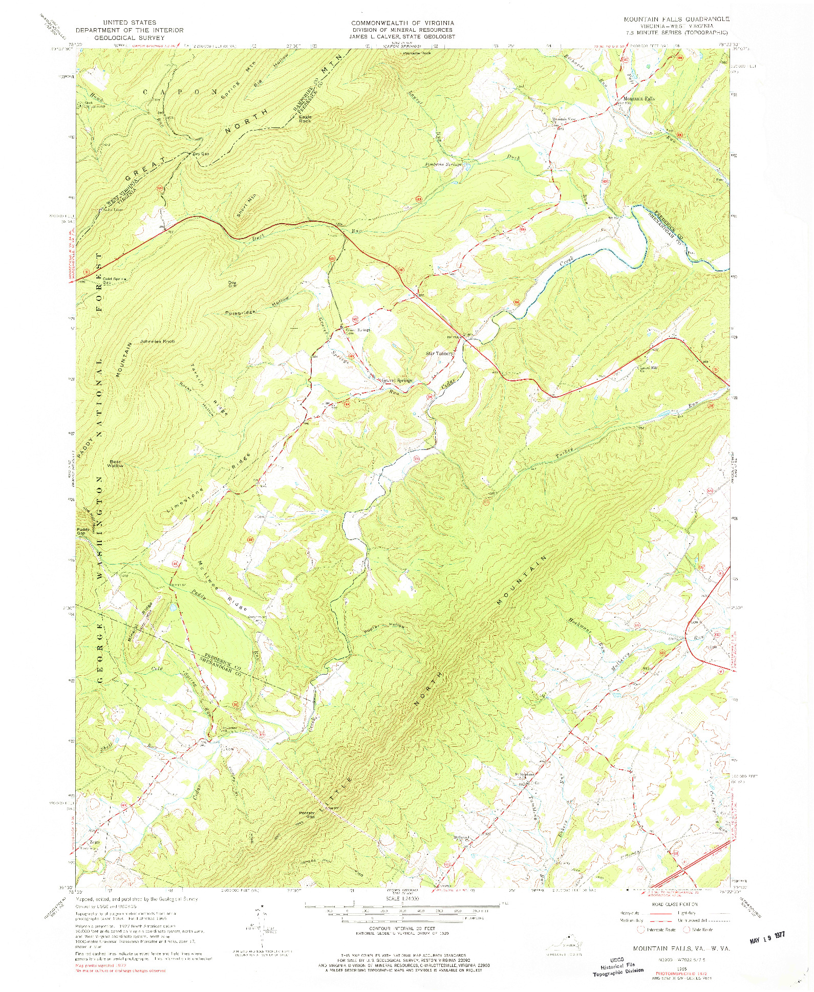 USGS 1:24000-SCALE QUADRANGLE FOR MOUNTAIN FALLS, VA 1965