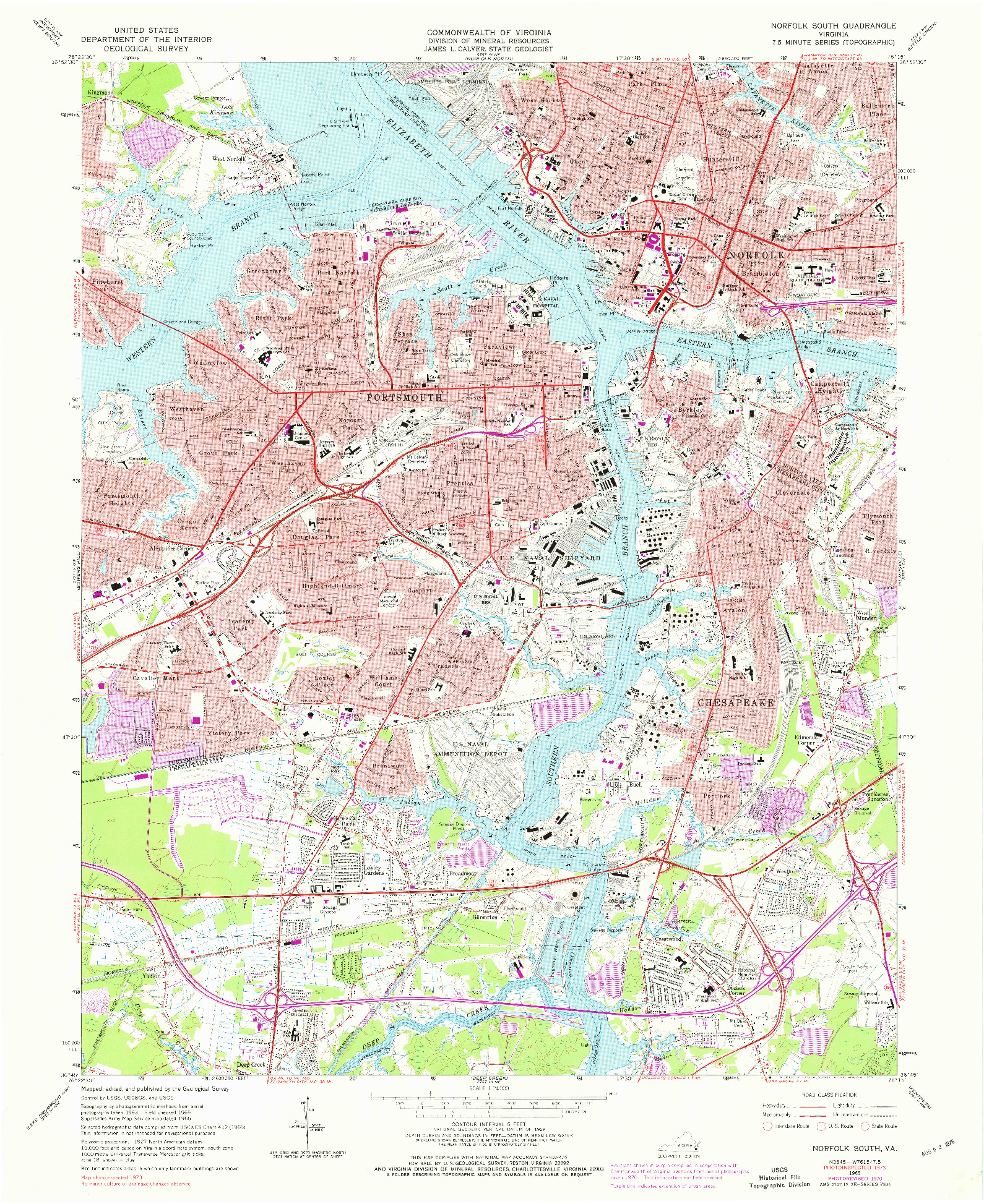 USGS 1:24000-SCALE QUADRANGLE FOR NORFOLK SOUTH, VA 1965