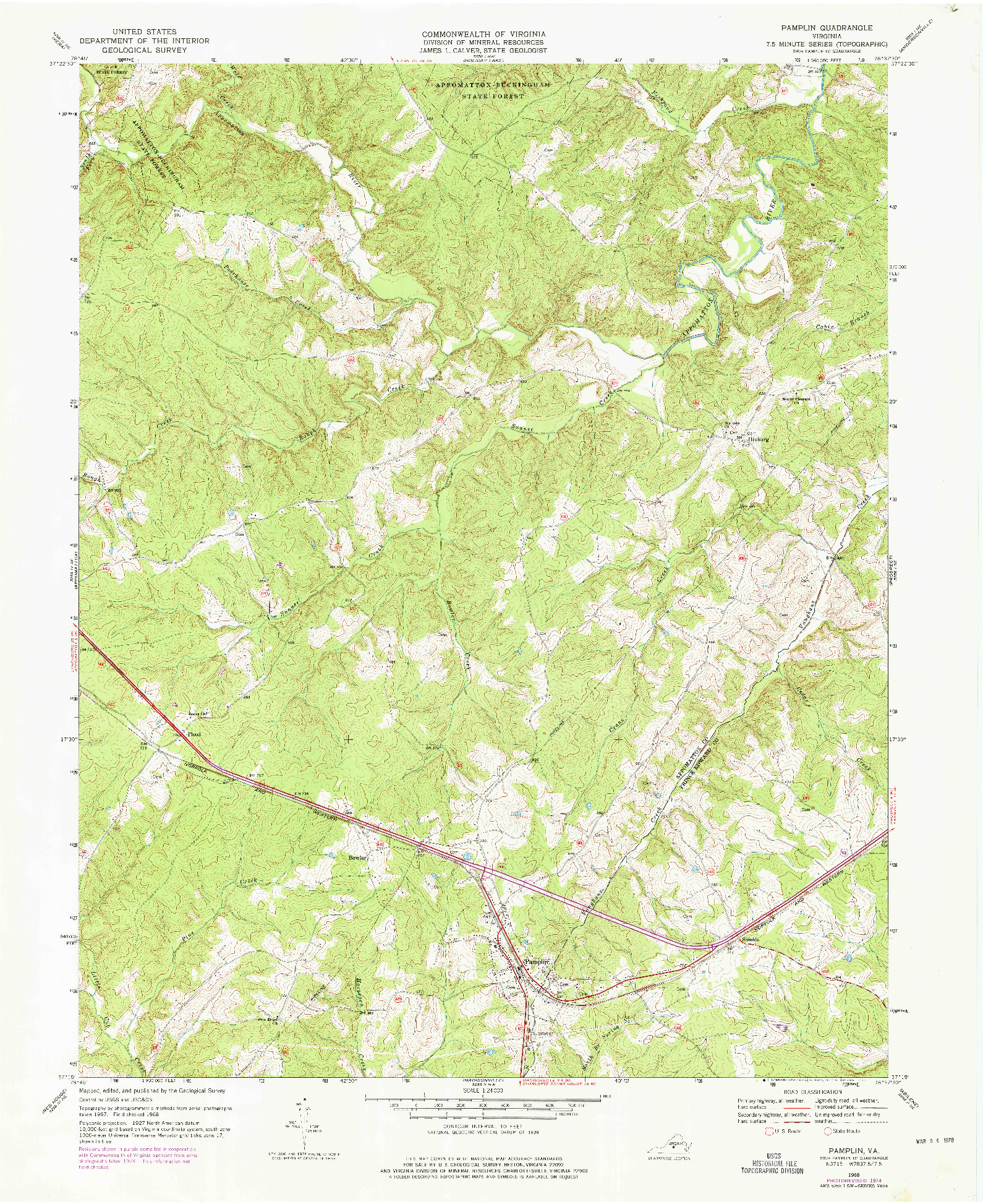 USGS 1:24000-SCALE QUADRANGLE FOR PAMPLIN, VA 1968