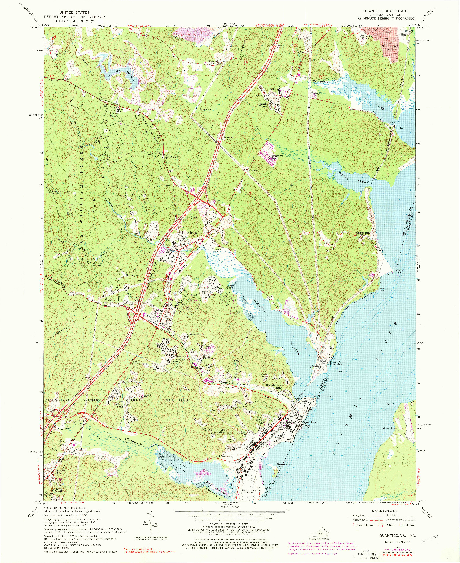 USGS 1:24000-SCALE QUADRANGLE FOR QUANTICO, VA 1966