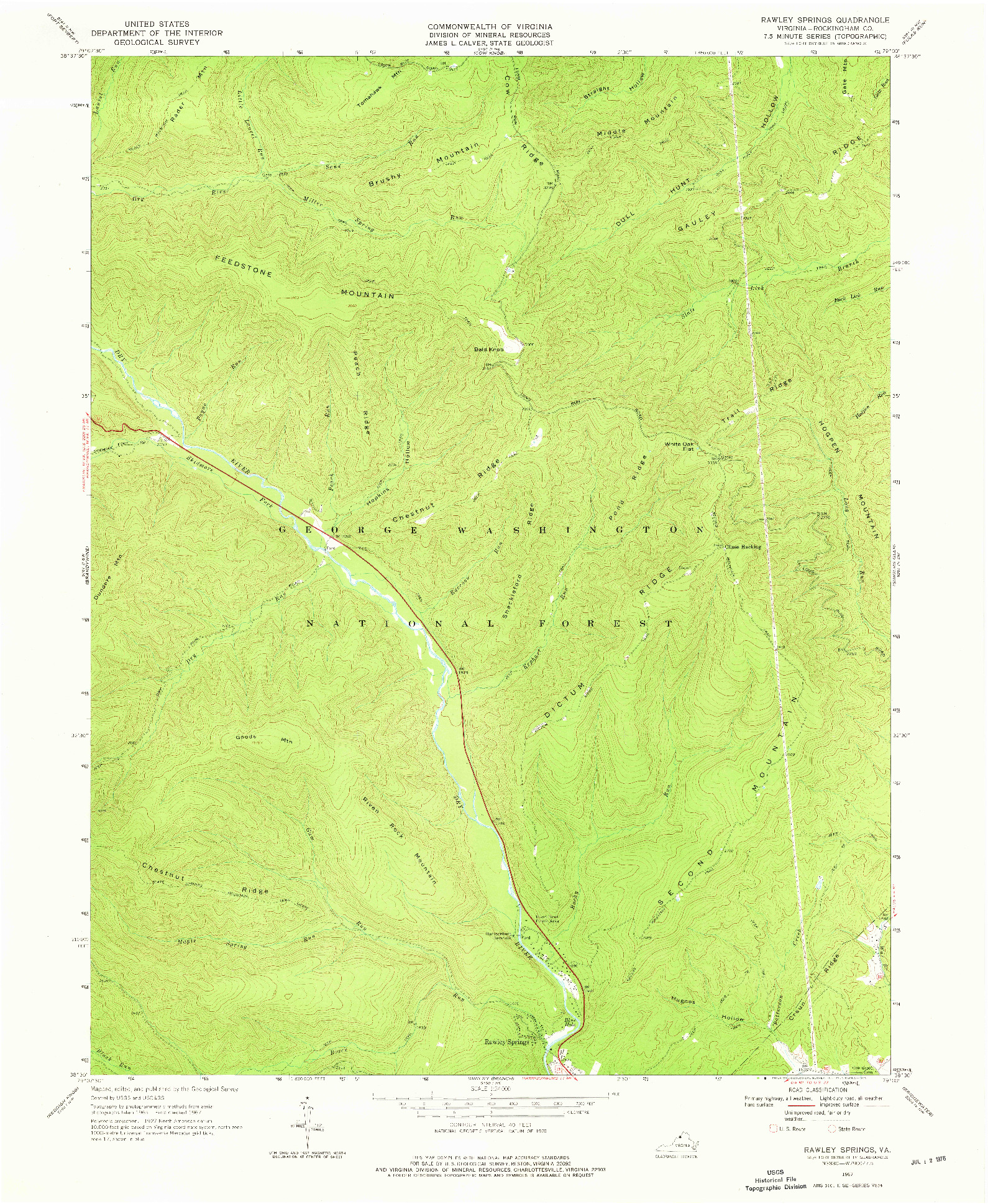 USGS 1:24000-SCALE QUADRANGLE FOR RAWLEY SPRINGS, VA 1967