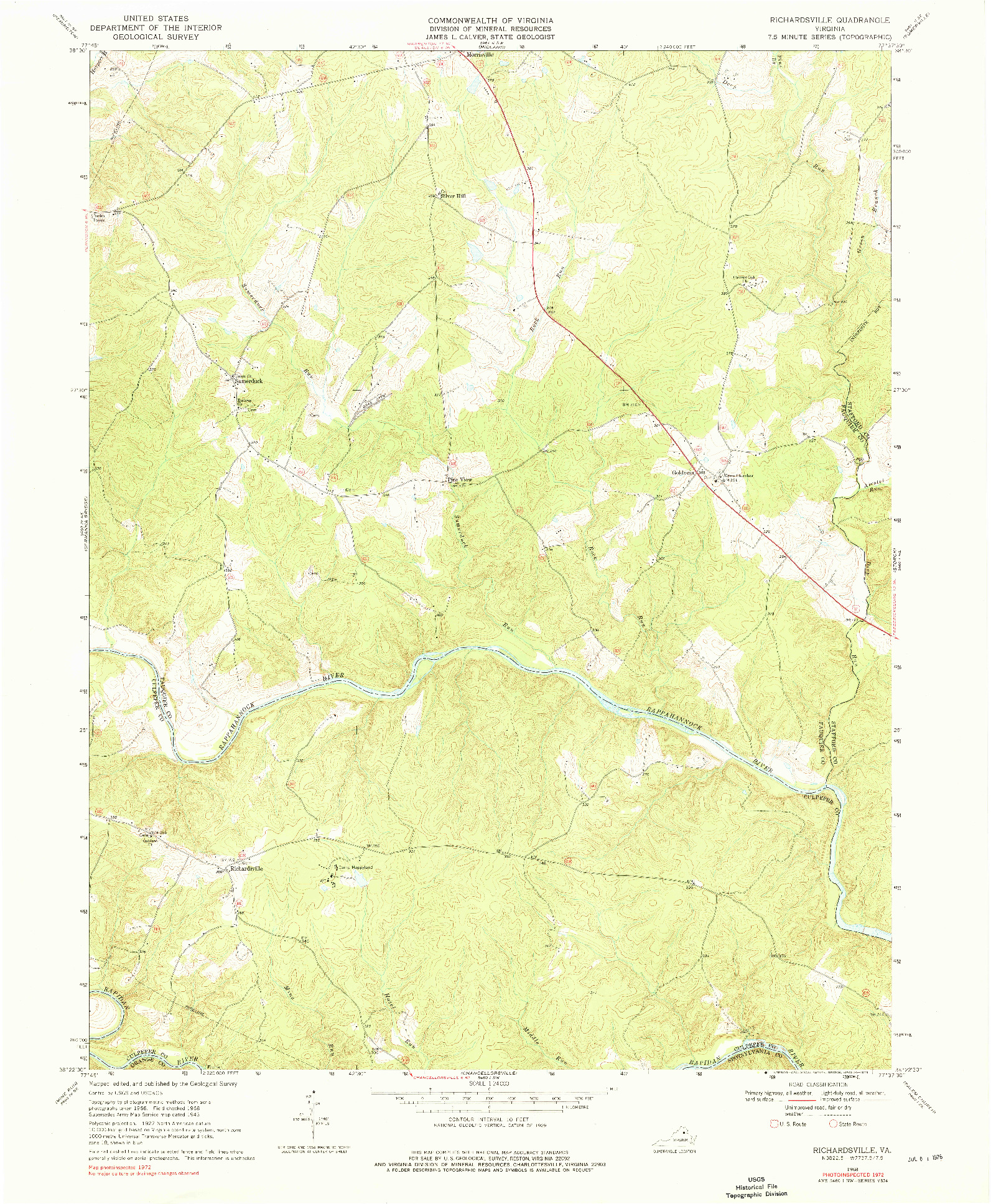 USGS 1:24000-SCALE QUADRANGLE FOR RICHARDSVILLE, VA 1968