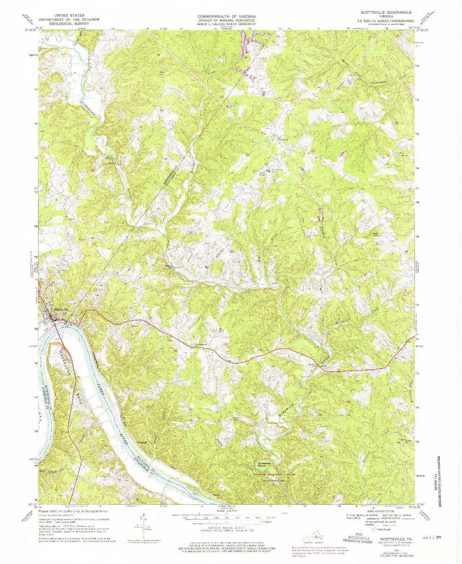 USGS 1:24000-SCALE QUADRANGLE FOR SCOTTSVILLE, VA 1967