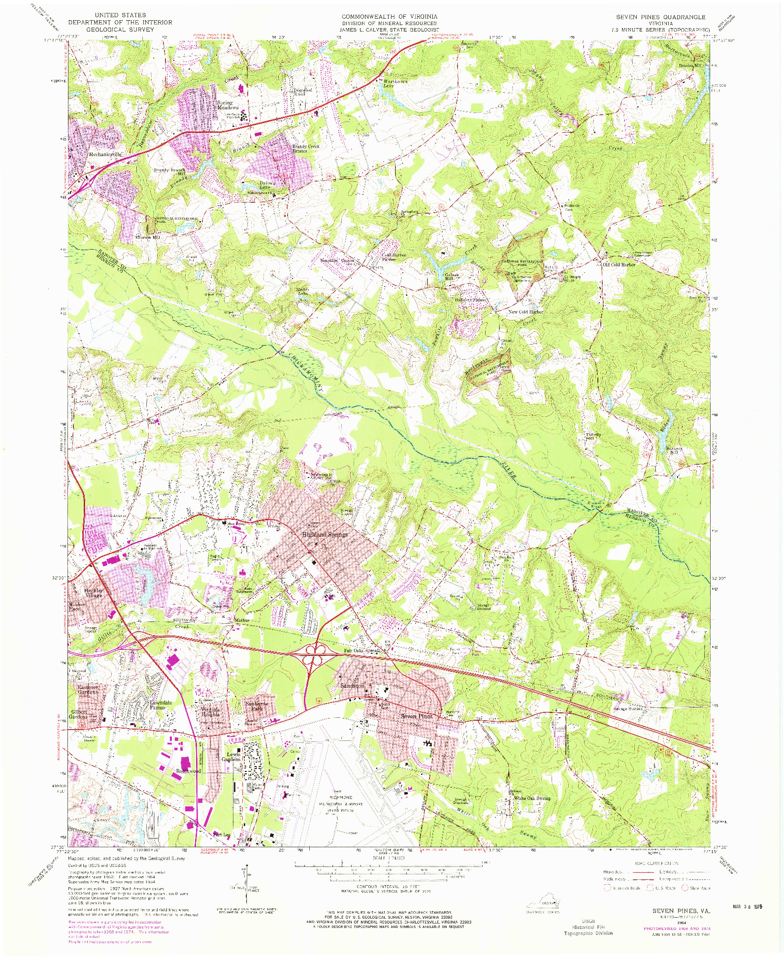 USGS 1:24000-SCALE QUADRANGLE FOR SEVEN PINES, VA 1964