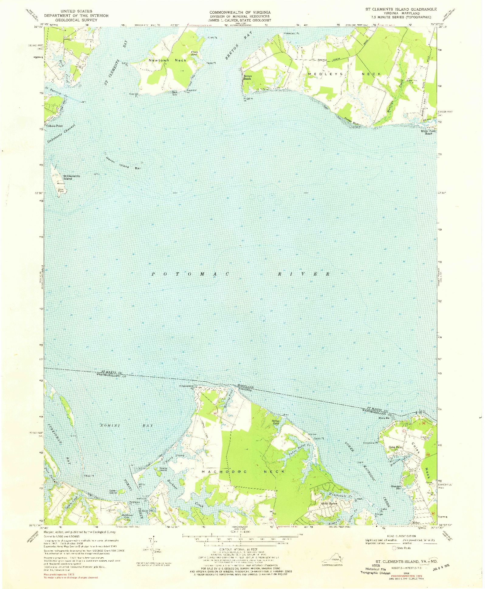 USGS 1:24000-SCALE QUADRANGLE FOR ST CLEMENTS ISLAND, VA 1968