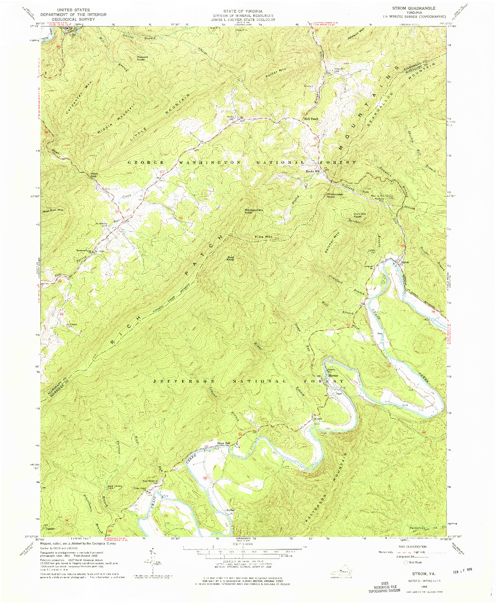 USGS 1:24000-SCALE QUADRANGLE FOR STROM, VA 1962