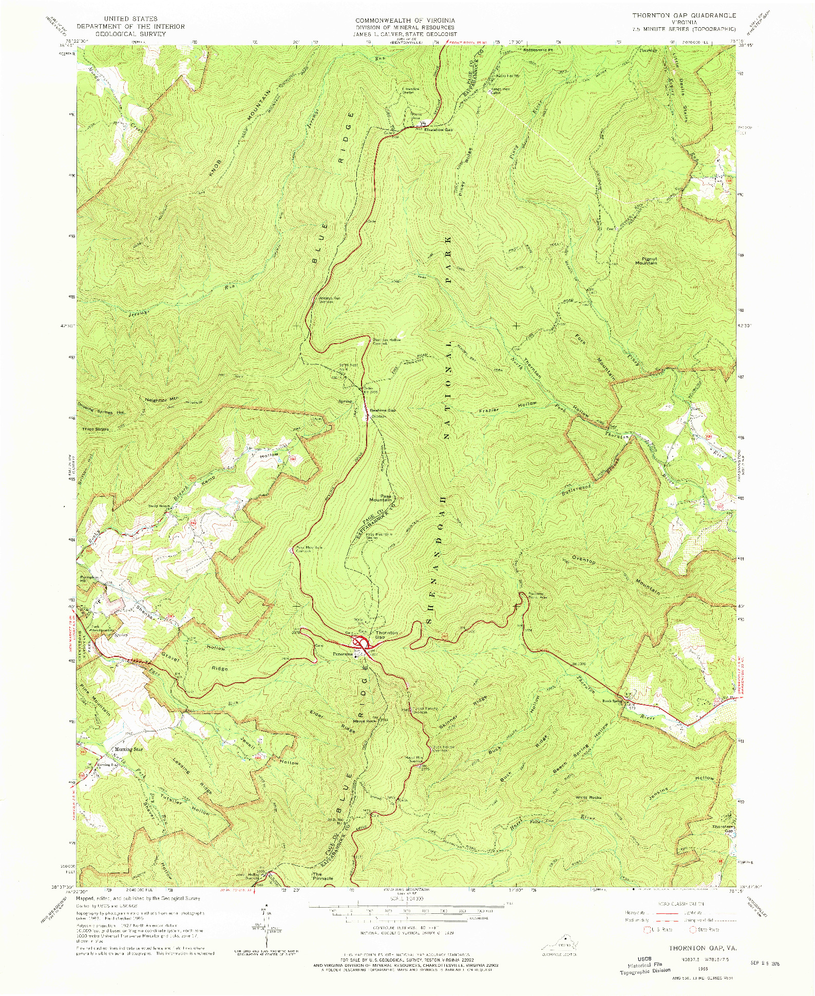 USGS 1:24000-SCALE QUADRANGLE FOR THORNTON GAP, VA 1965