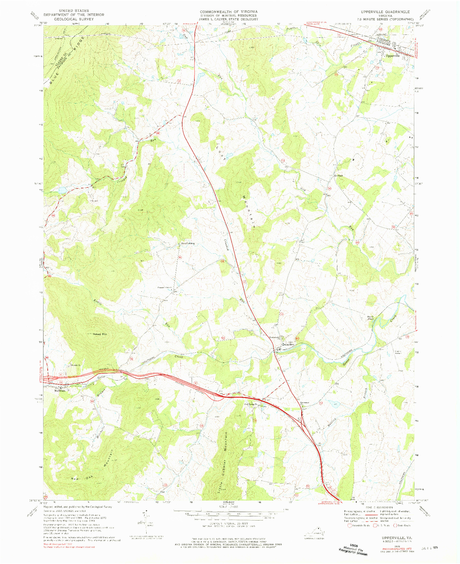 USGS 1:24000-SCALE QUADRANGLE FOR UPPERVILLE, VA 1970