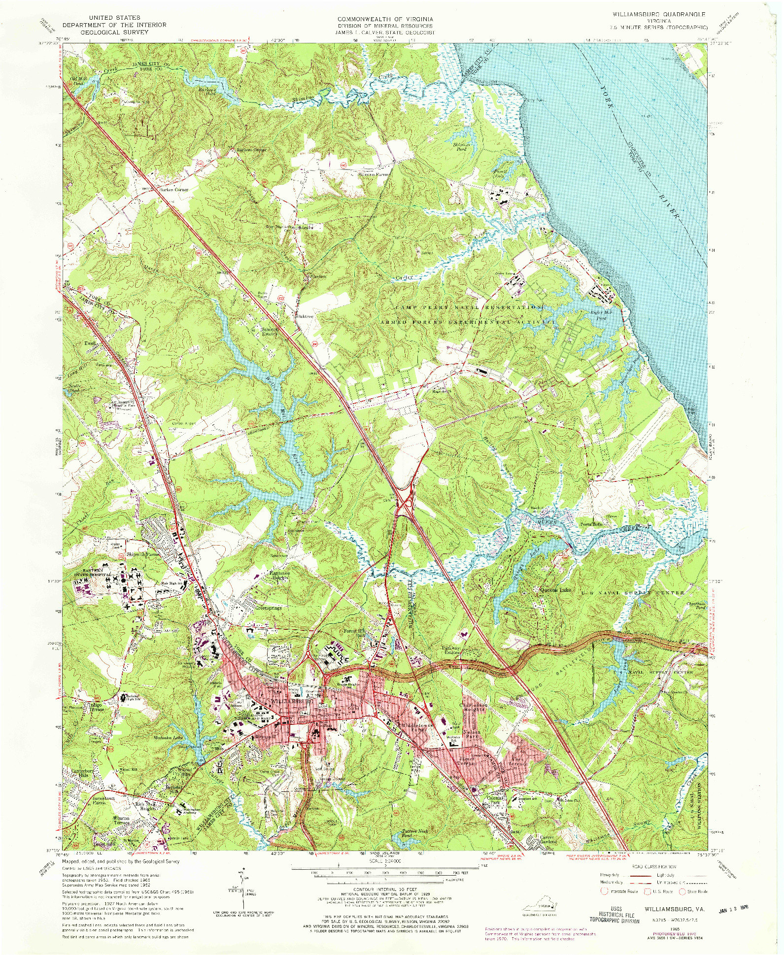 USGS 1:24000-SCALE QUADRANGLE FOR WILLIAMSBURG, VA 1965