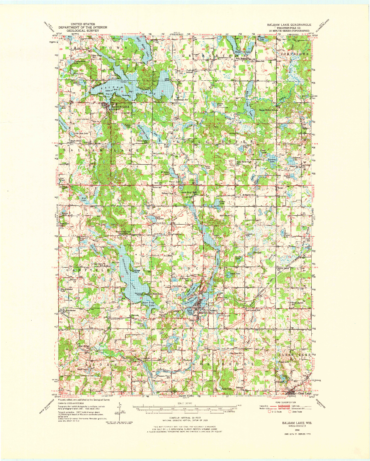 USGS 1:62500-SCALE QUADRANGLE FOR BALSAM LAKE, WI 1950