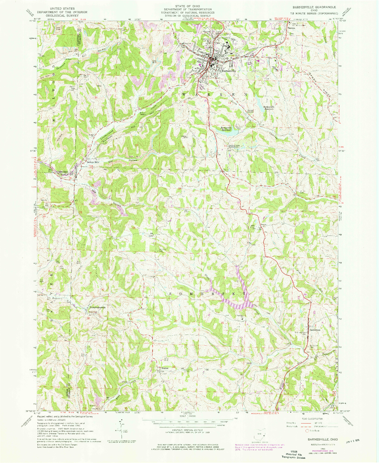 USGS 1:24000-SCALE QUADRANGLE FOR BARNESVILLE, OH 1961